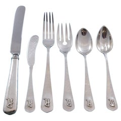 Lebolt Sterling Silver Flatware Set Chicago 76 pcs Arts & Crafts R monogram