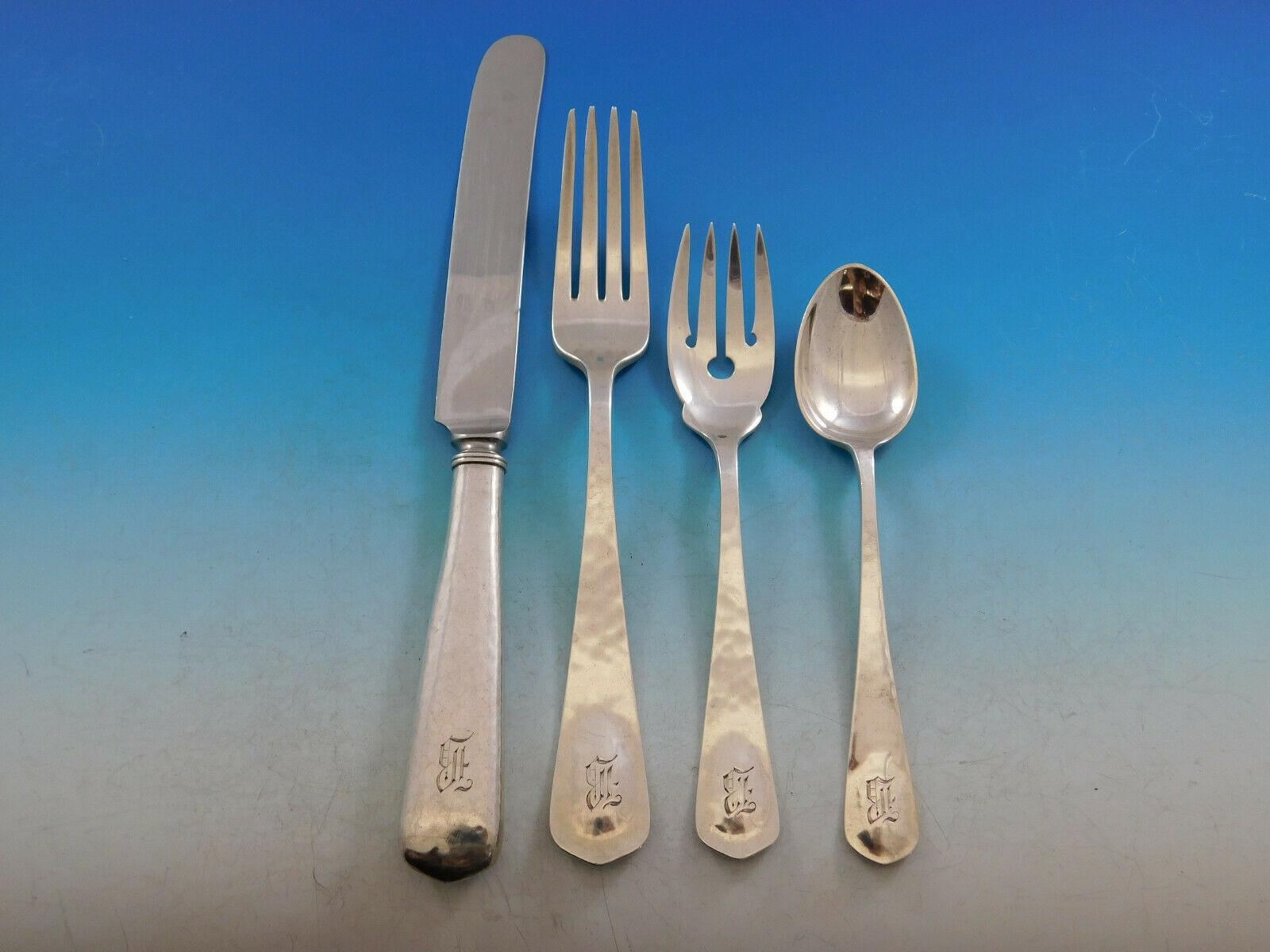 Arts and Crafts Lebolt Sterling Silver Flatware Set Handwrought Chicago 44-Piece B Monogram