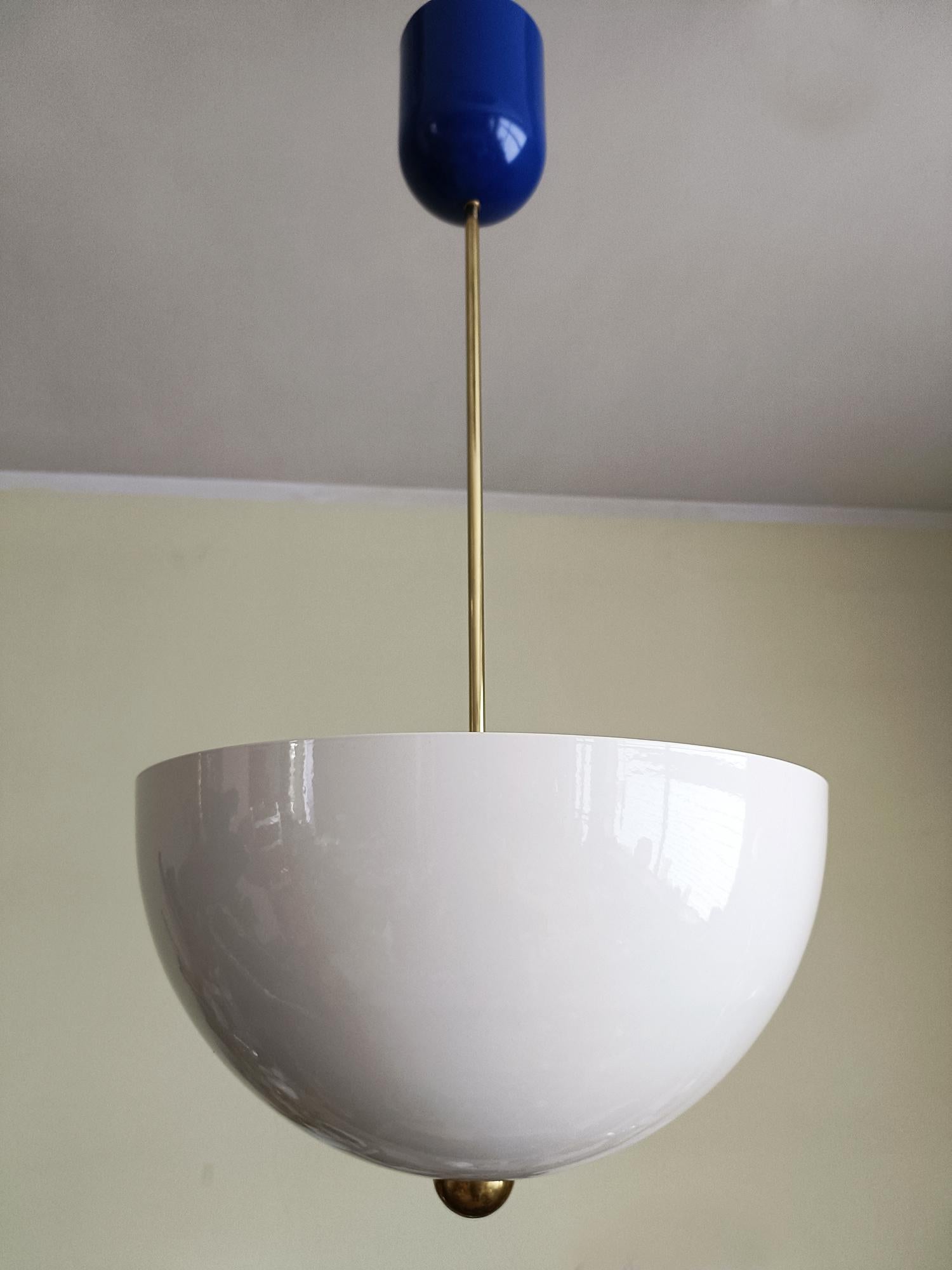 European Lebos - large pendant by Candas Design, White cream/navy blue and brass For Sale
