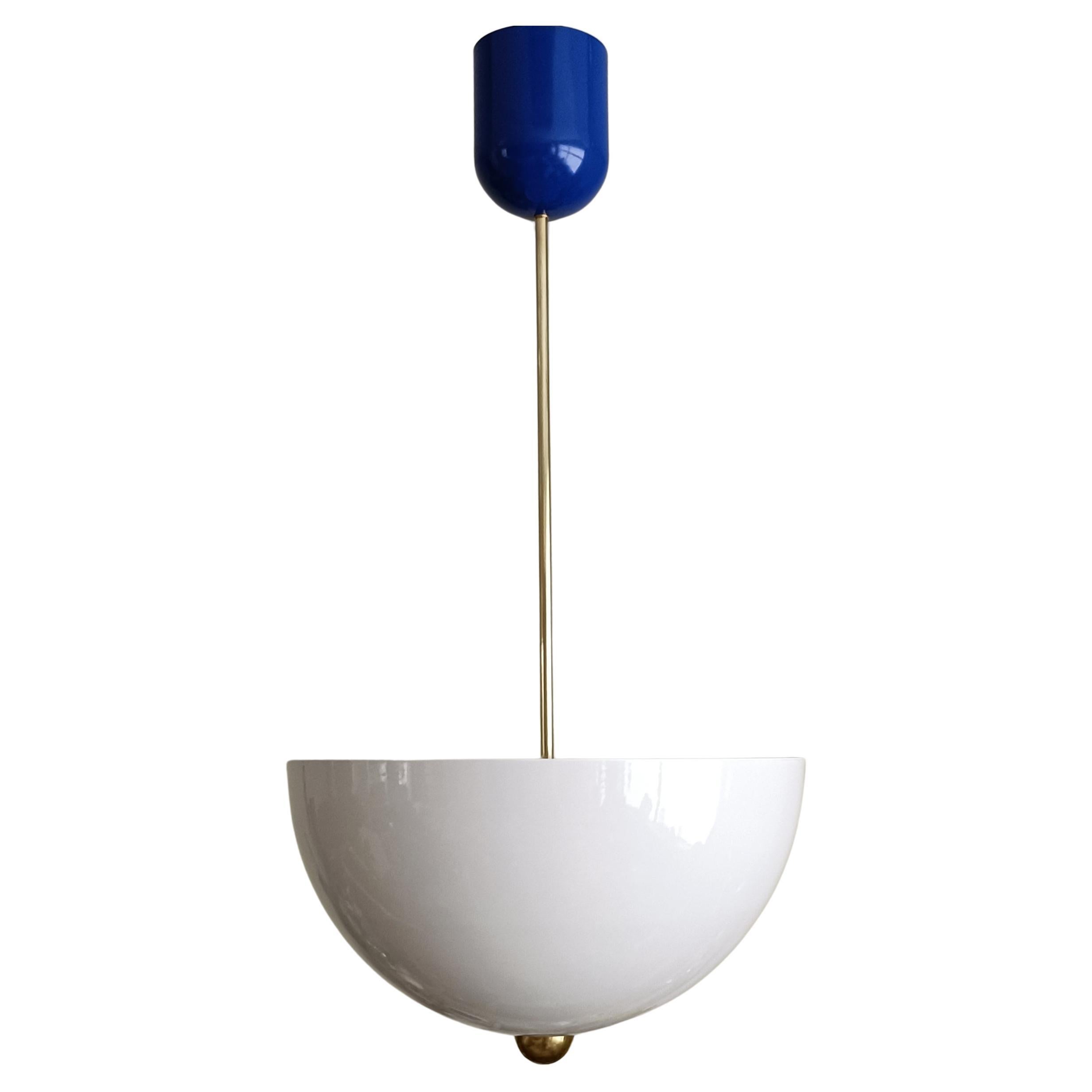 Lebos - large pendant by Candas Design, White cream/navy blue and brass