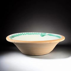 Lebrillo, Large Spanish Fajalauza Bowl, Hand Painted Floral Motif, Green & White