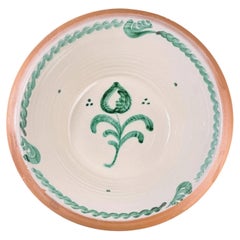 Lebrillo, Large Spanish Fajalauza Bowl, Hand Painted Floral Motif, Green & White