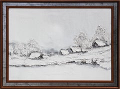 White Mid-20th Century Impressionist Snowy Mountain Landscape