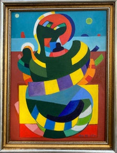 Dynamo (Framed Mid-Century Modern Cubism Painting)