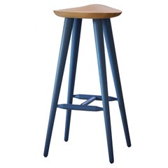 Lechuck Medium Stool in Beech Wood Top with Lacquered Intense Blue Legs