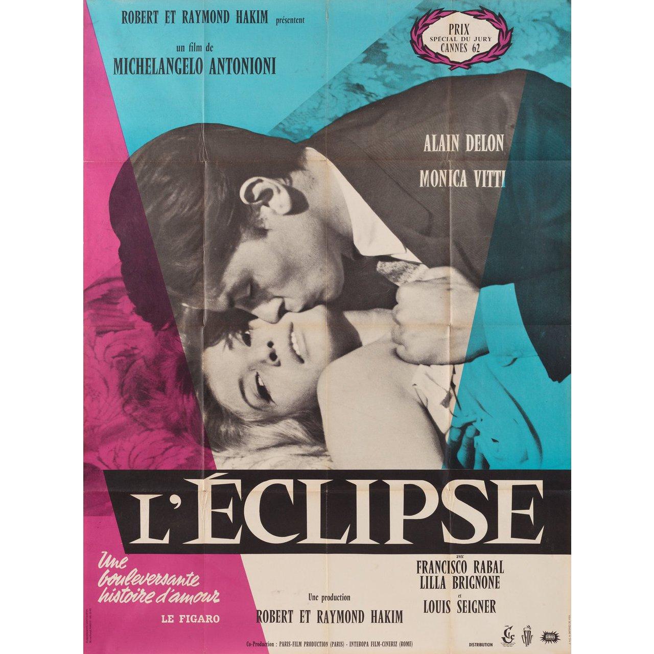 Original 1962 French grande poster for the film L'Eclisse (The Eclipse) directed by Michelangelo Antonioni with Alain Delon / Monica Vitti / Francisco Rabal / Lilla Brignone. Very Good-Fine condition, folded. Many original posters were issued folded