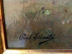 Animated Landscape With House By The River, oil on wood, impressionist painting.