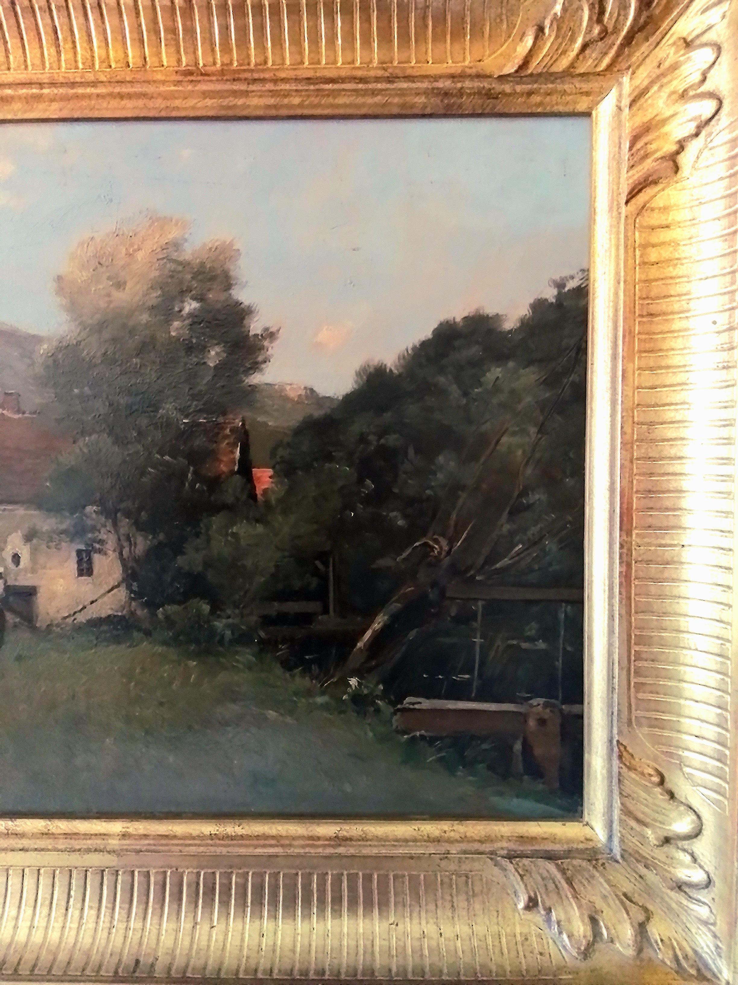 Animated Landscape With House By The River, Öl auf Holz, signiert unten links (Impressionismus), Painting, von Lecomte Paul Émile
