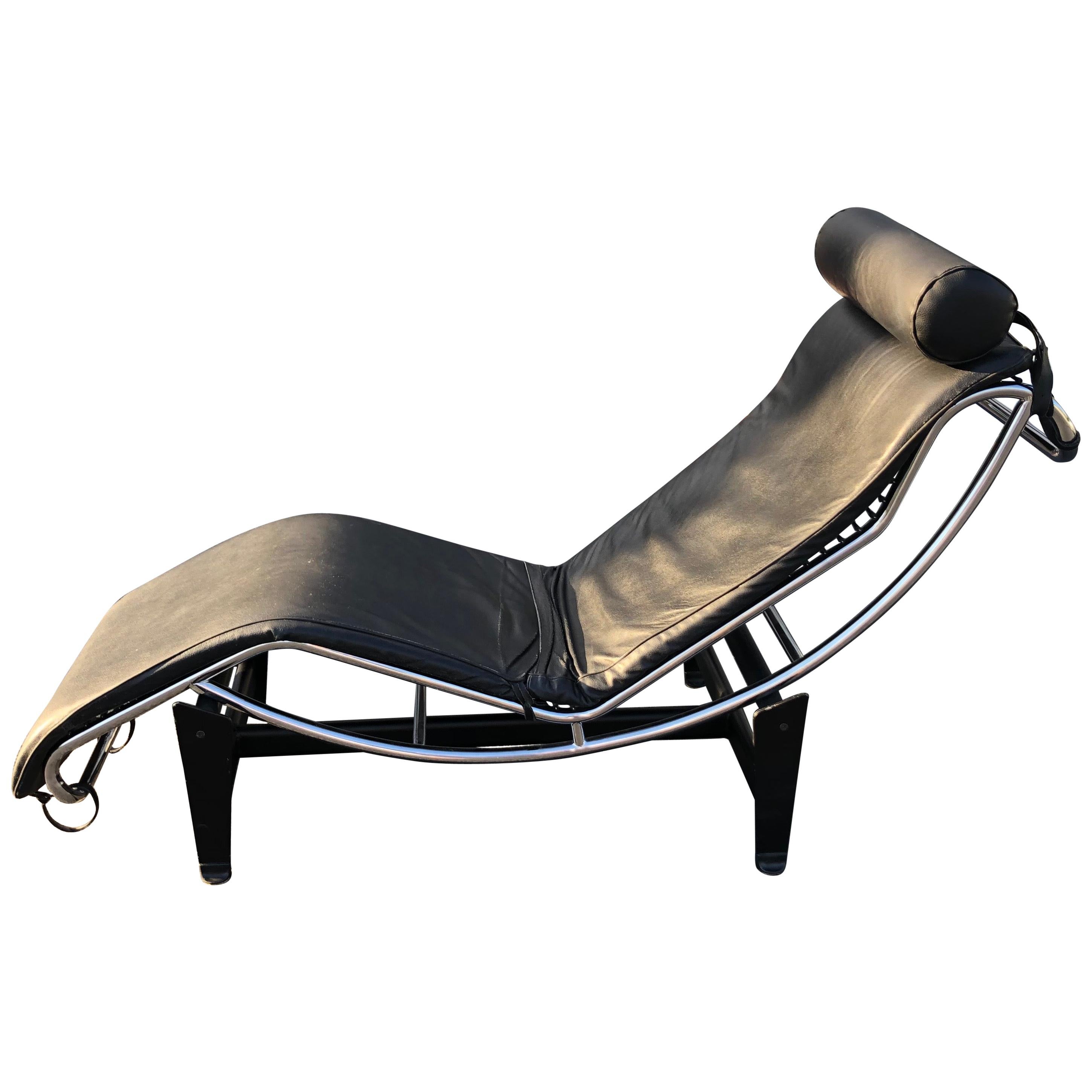 LeCorbusier LC4 Chaise Lounge with Black Leather