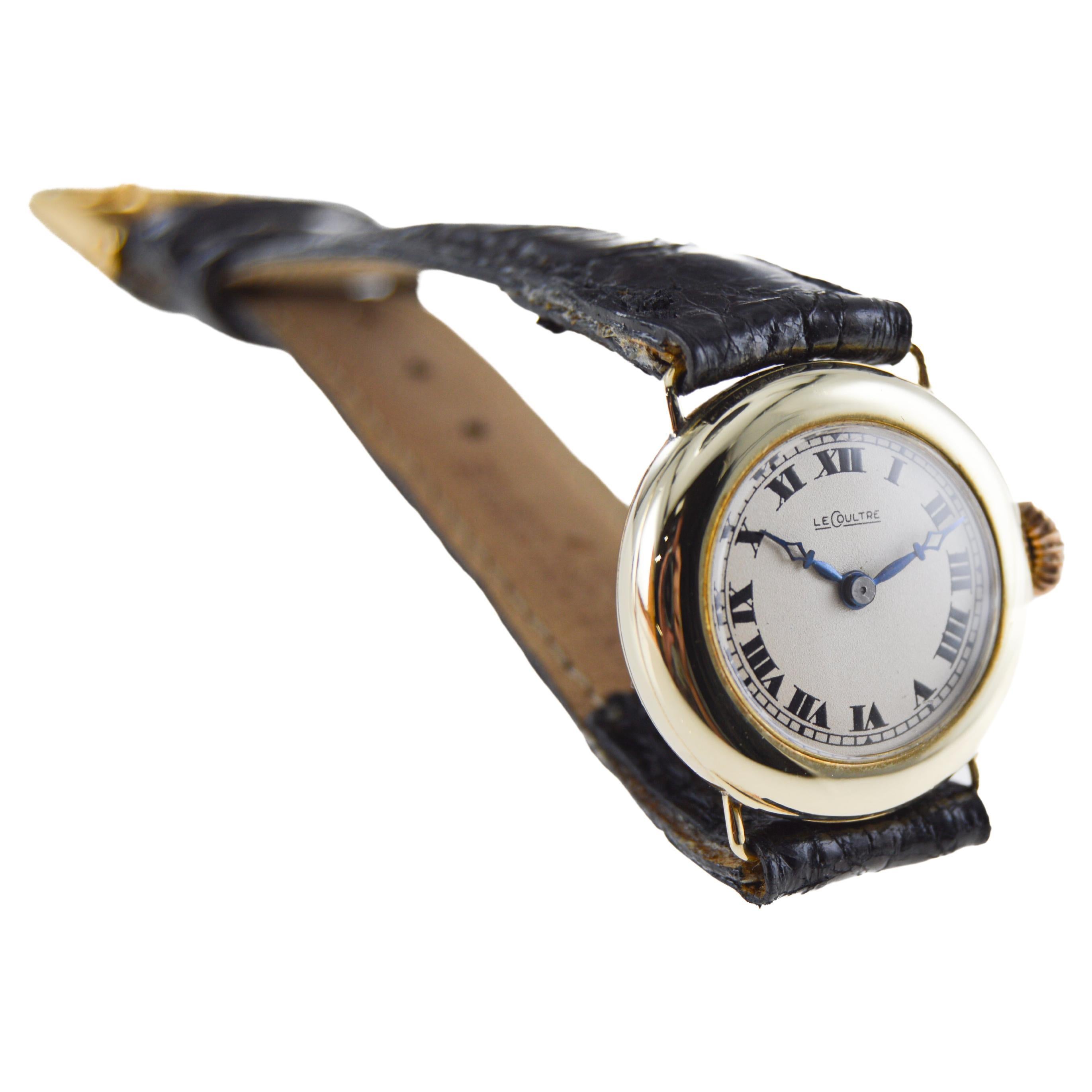 Women's LeCoultre 14 Karat Solid Gold Art Deco Ladies Wrist Watch, circa 1920s For Sale