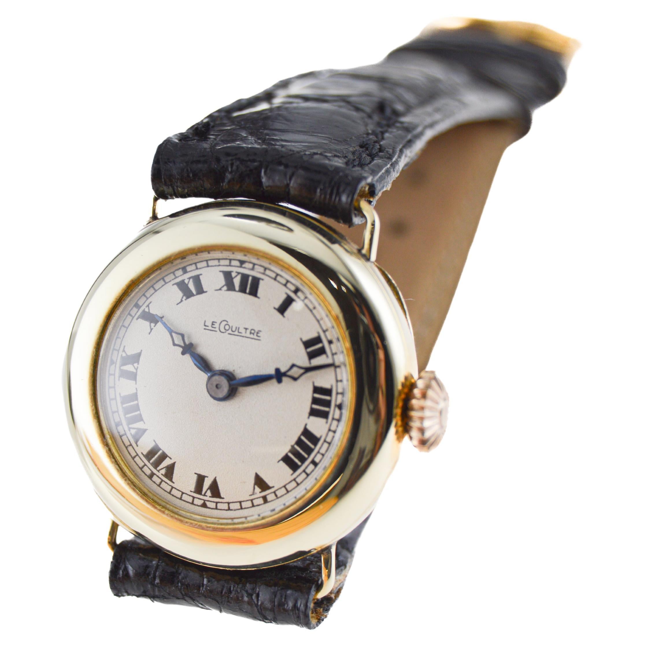 LeCoultre 14 Karat Solid Gold Art Deco Ladies Wrist Watch, circa 1920s For Sale 2