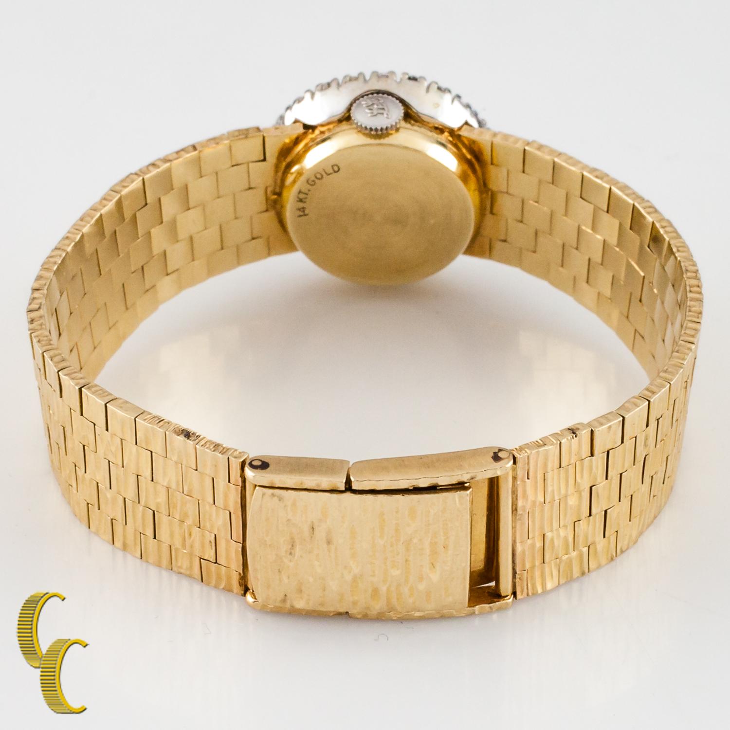 LeCoultre 14 Karat Gold Vintage Women's Hand-Winding Watch with Diamond Bezel 1