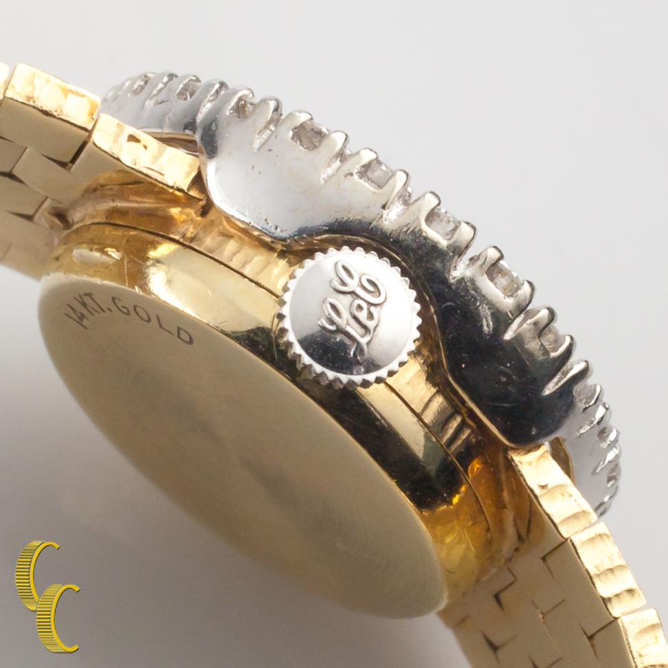 LeCoultre 14 Karat Gold Vintage Women's Hand-Winding Watch with Diamond Bezel 4