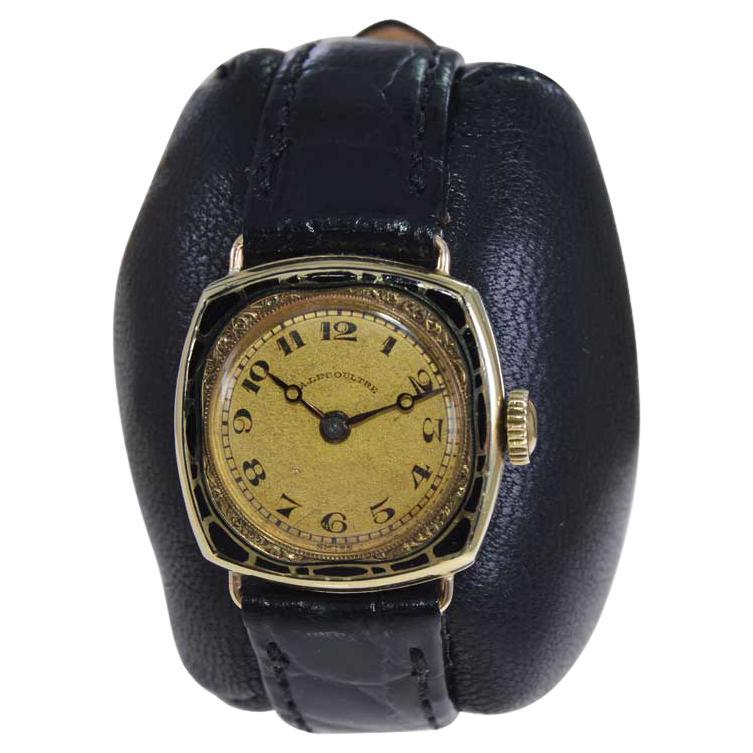 LeCoultre 14Kt. und Emaille-Intarsien Art Deco Armbanduhr um 1930''s  im Angebot