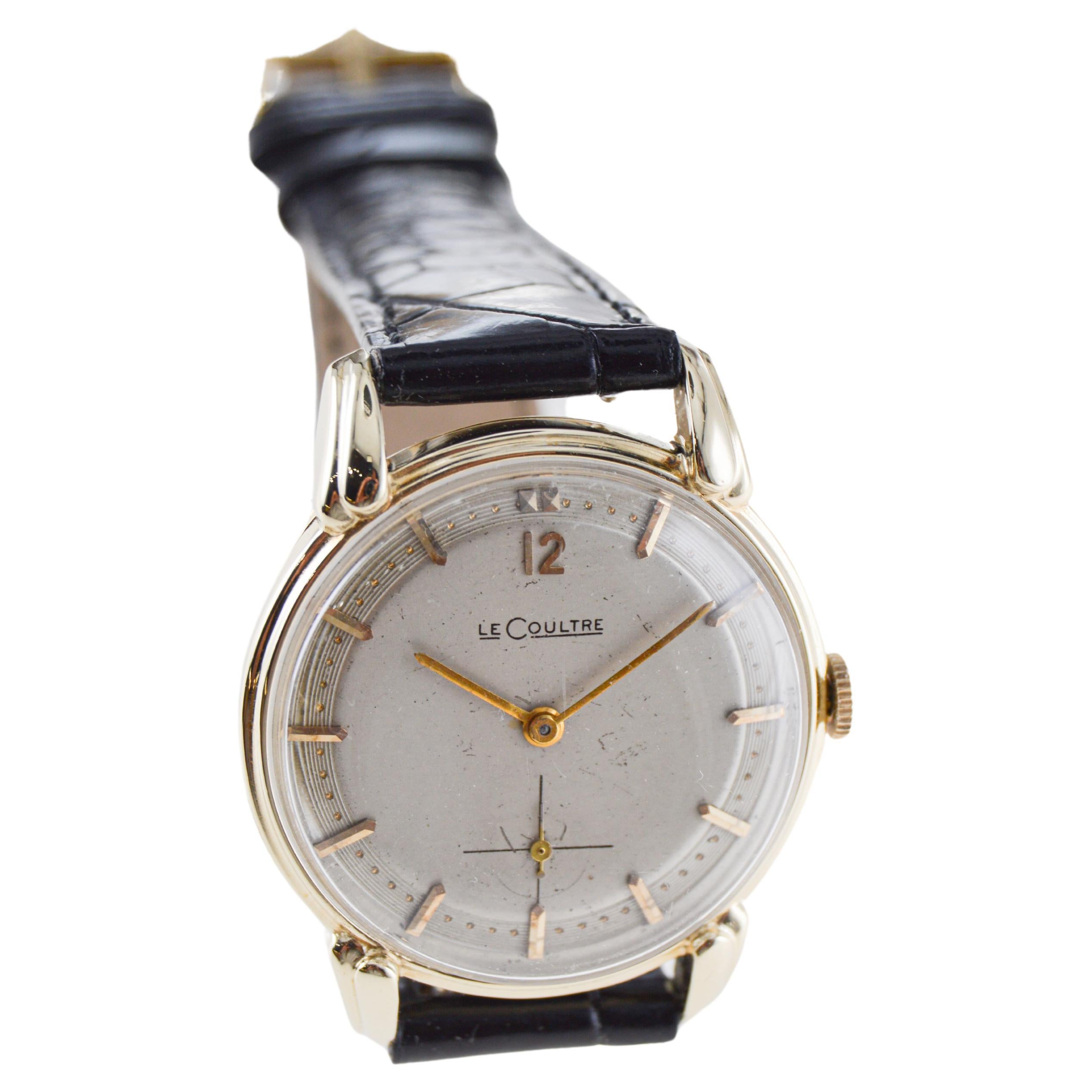 LeCoultre 14Kt Art Deco Watch circa, 1950's with Original Dial  In Excellent Condition For Sale In Long Beach, CA