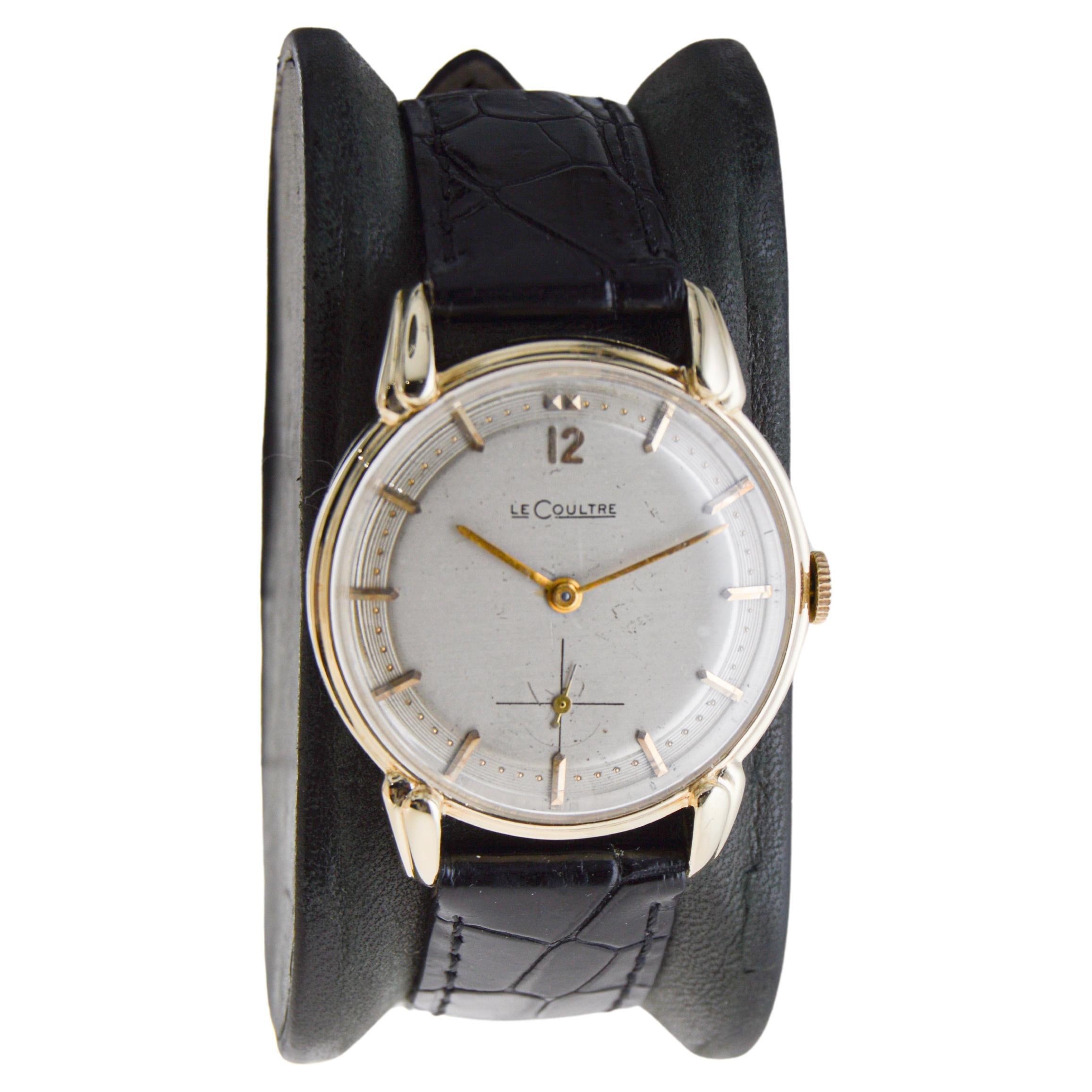 LeCoultre 14Kt Art Deco Watch circa, 1950's with Original Dial  For Sale