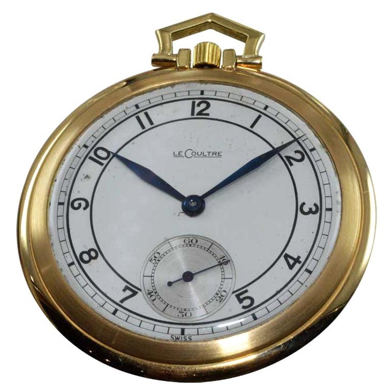 LeCoultre 18 Karat Gold Midcentury Pocket Watch Original Sterling