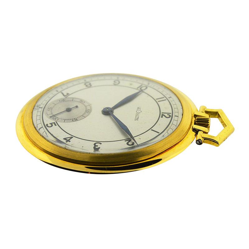 Women's or Men's LeCoultre 18 Karat Gold Midcentury Pocket Watch Original Sterling Silver Dial For Sale