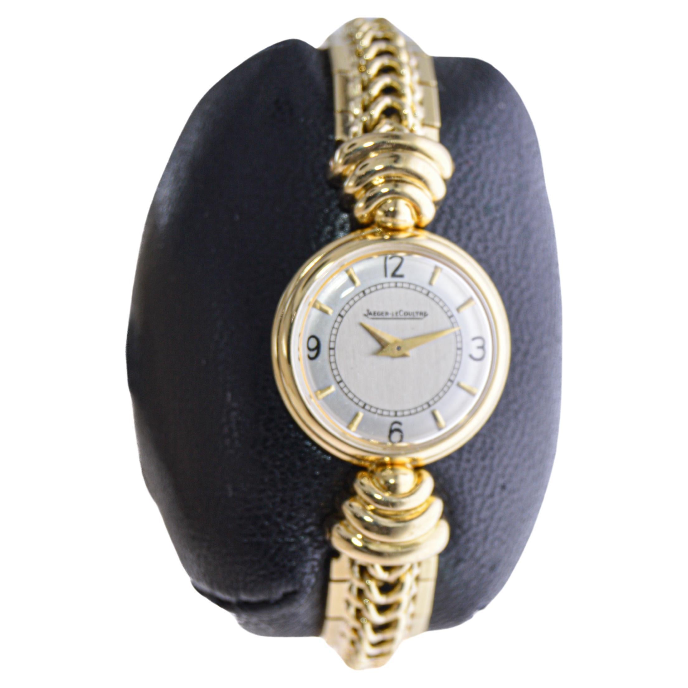 Modernist LeCoultre 18Kt. Mid Century Modern Hand Constructed Ladies Watch with Gold Band For Sale