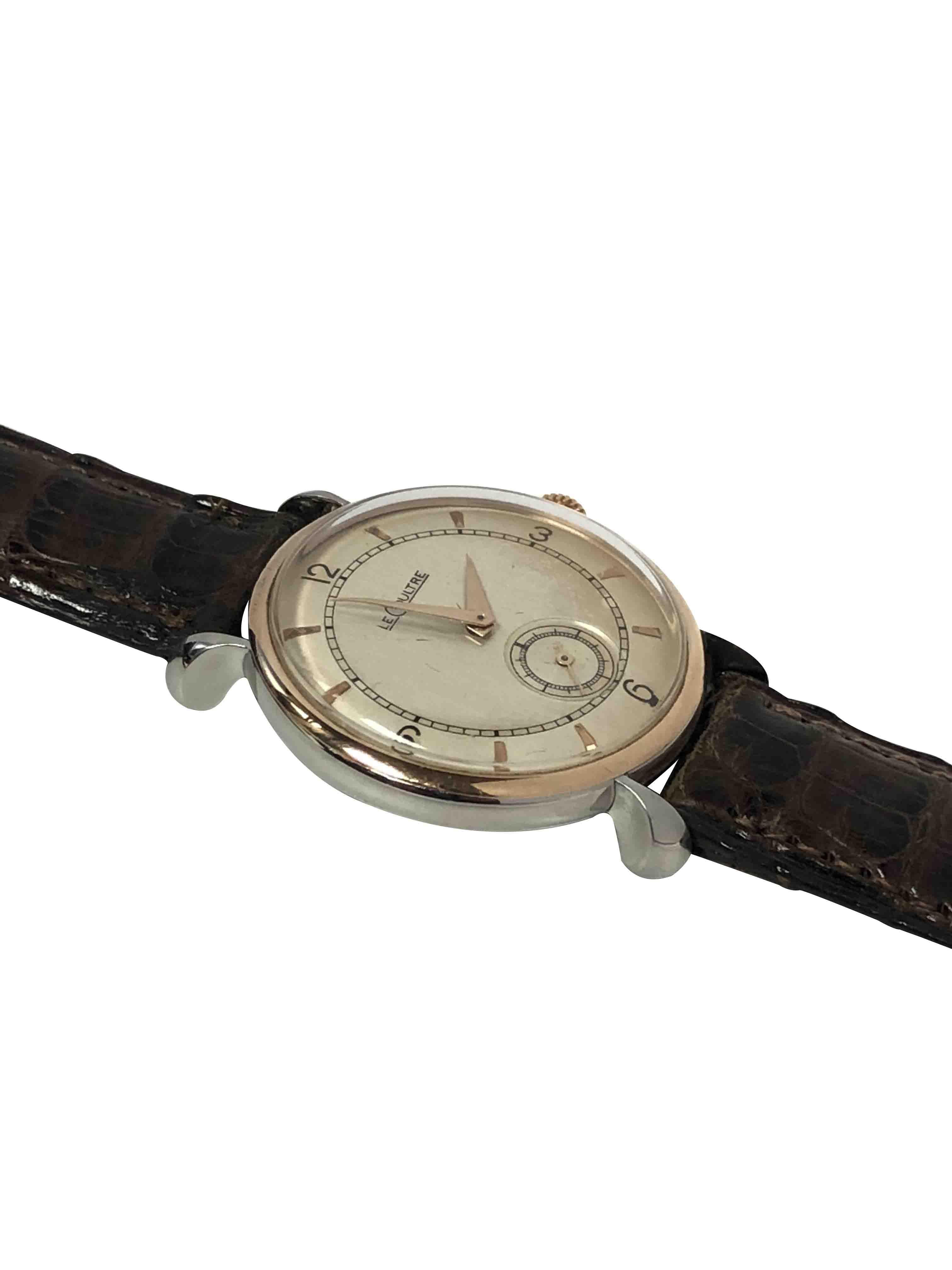 Women's or Men's LeCoultre 1940s Steel and Rose Gold Mechanical Wristwatch