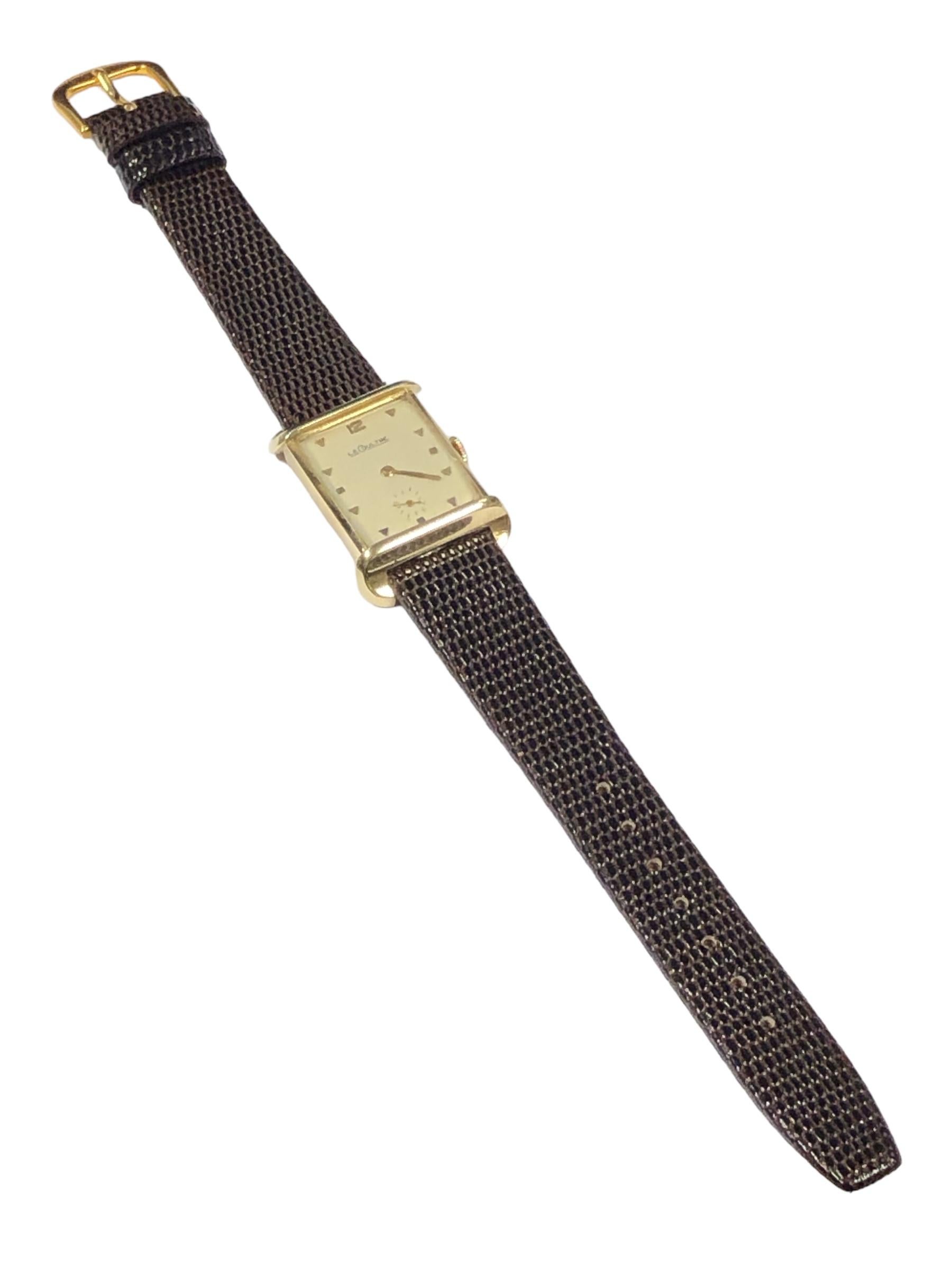 Women's or Men's LeCoultre 1950 Yellow Gold Tank Mechanical Wrist Watch For Sale