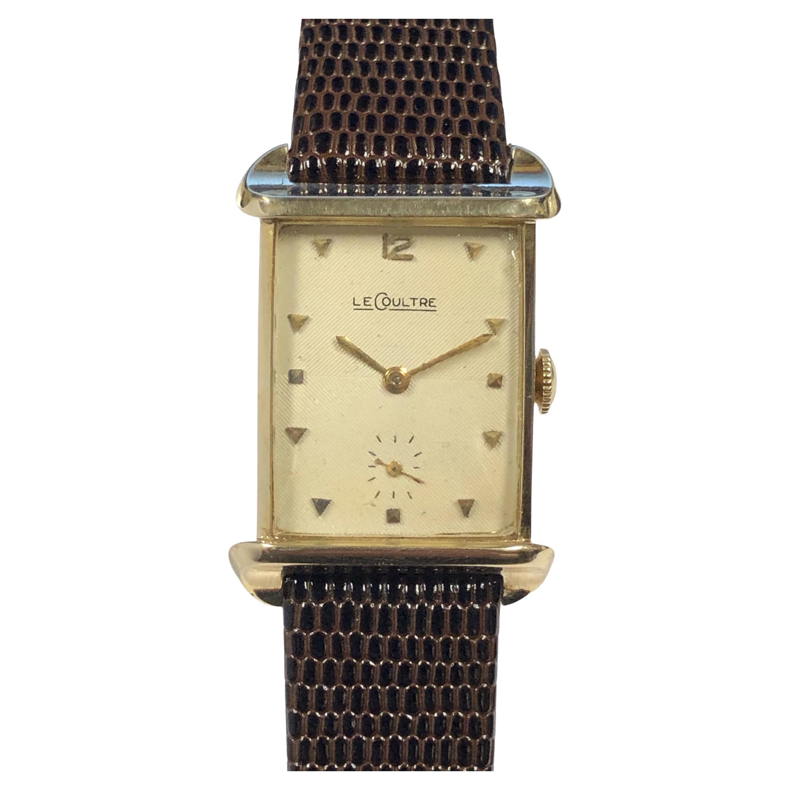 LeCoultre 1950 Yellow Gold Tank Mechanical Wrist Watch For Sale