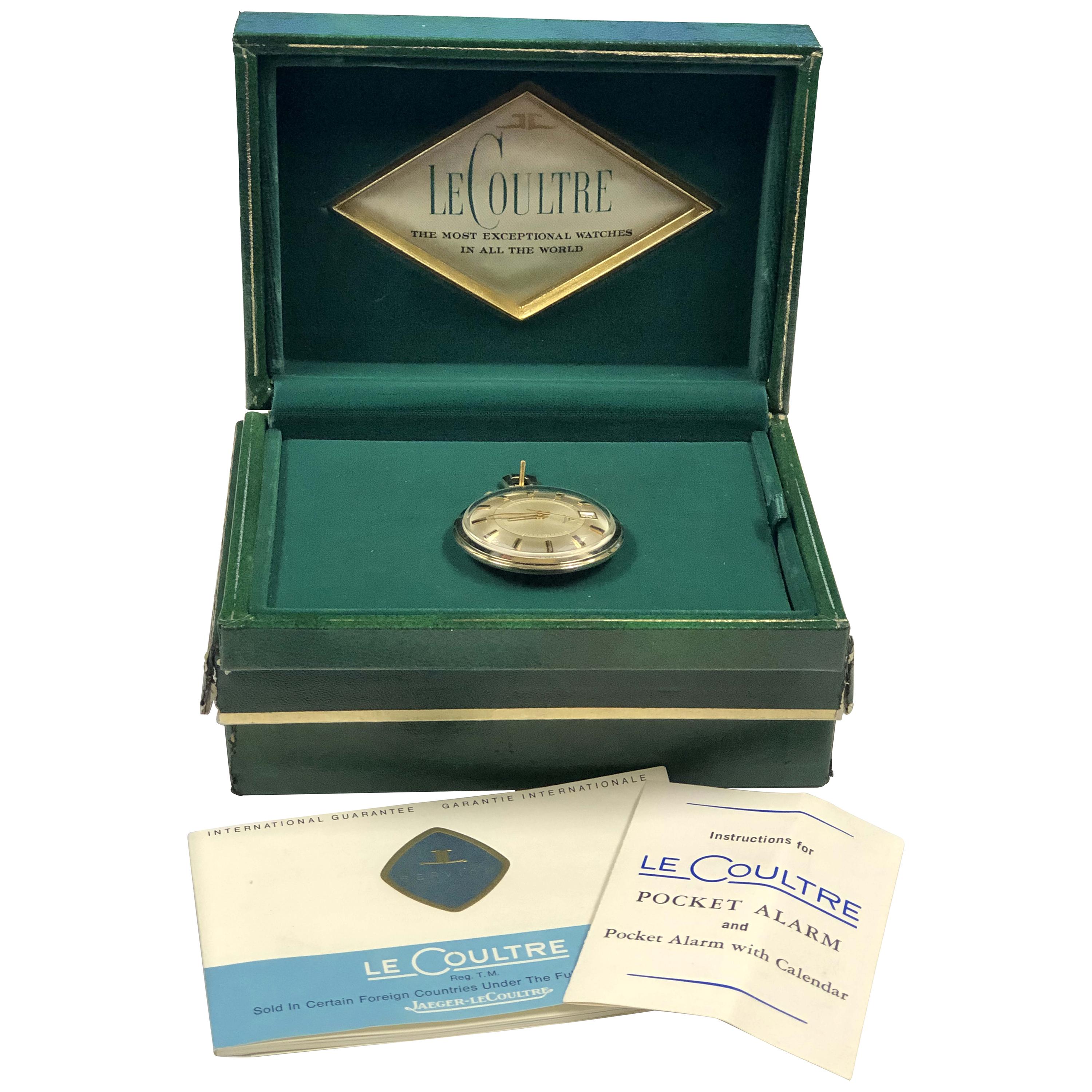 LeCoultre 1960s Memodate Alarm Mechanical Pocket Watch New Old Stock Never Worn