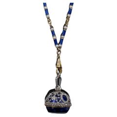 LeCoultre Boule de Genève Uhr Anhänger Blau Emaille Diamant 18K Gold Halskette