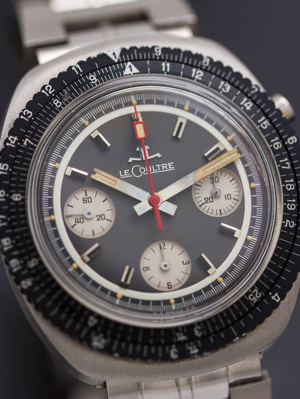 Lecoultre stainless steel Calculator Chronograph manual wind wristwatch, c1960s 2
