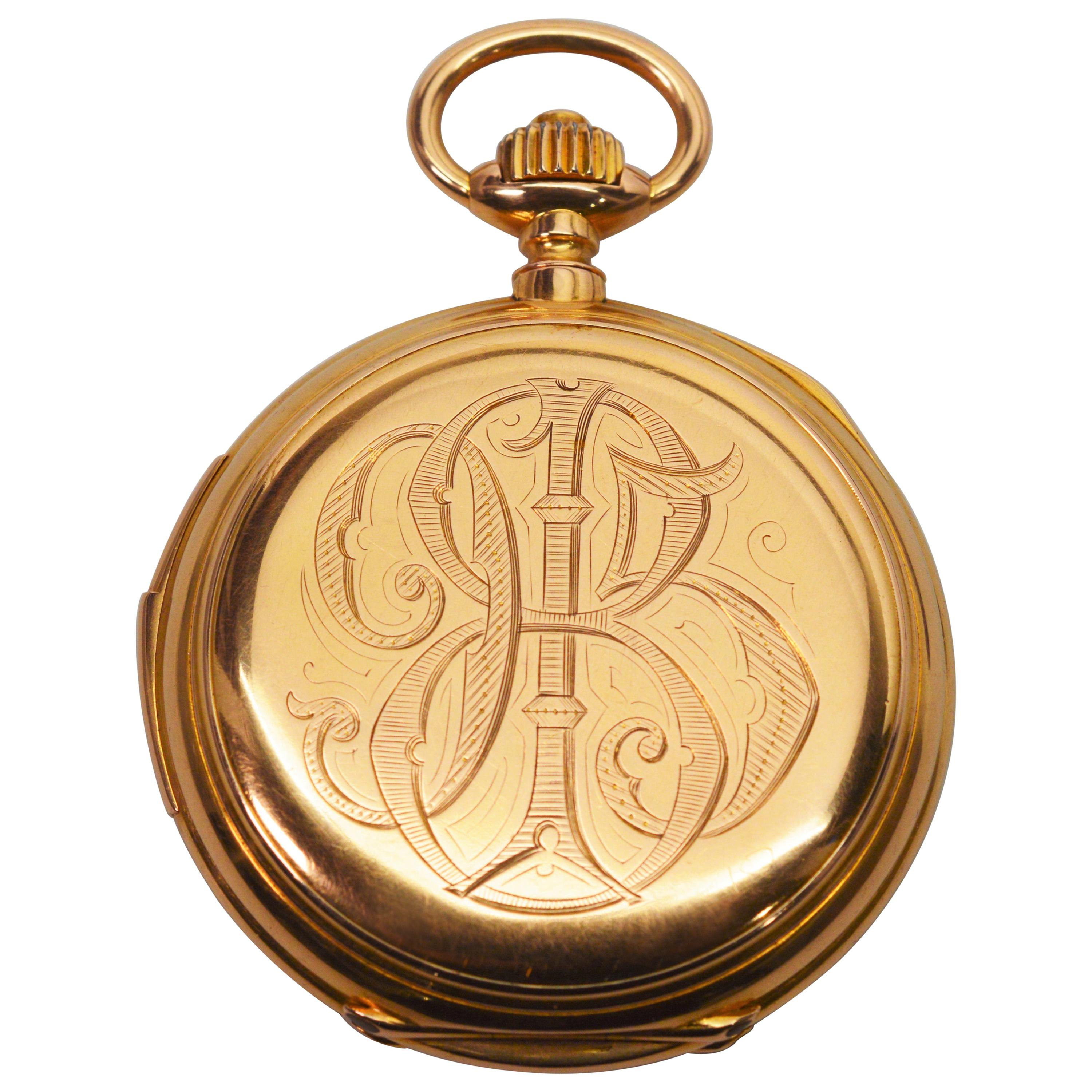 LeCoultre & Co. 18 Karat Yellow Gold Quarter Hour Repeater Pocket Watch