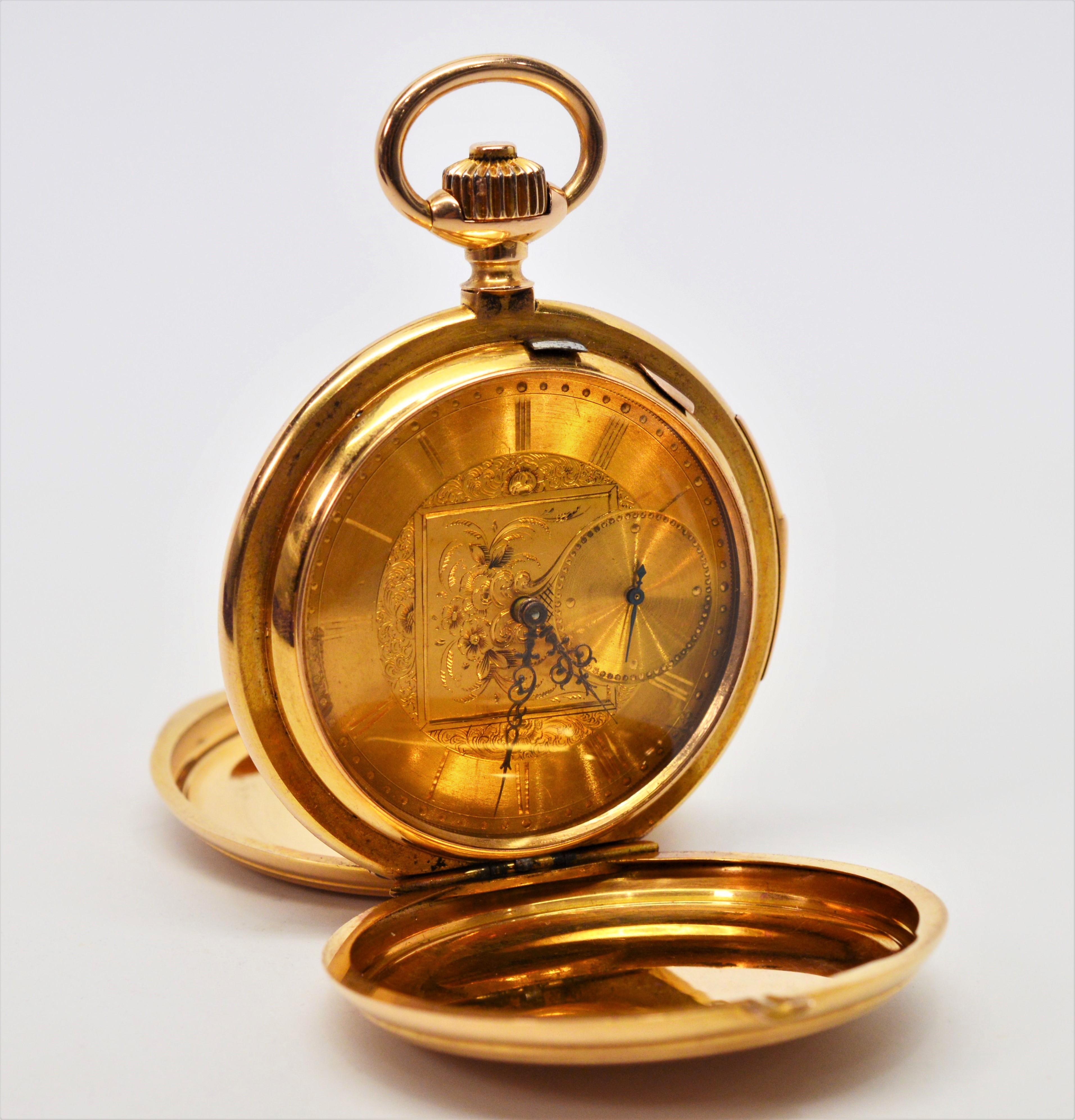 LeCoultre & Co. 18 Karat Yellow Gold Quarter Hour Repeater Pocket Watch 9