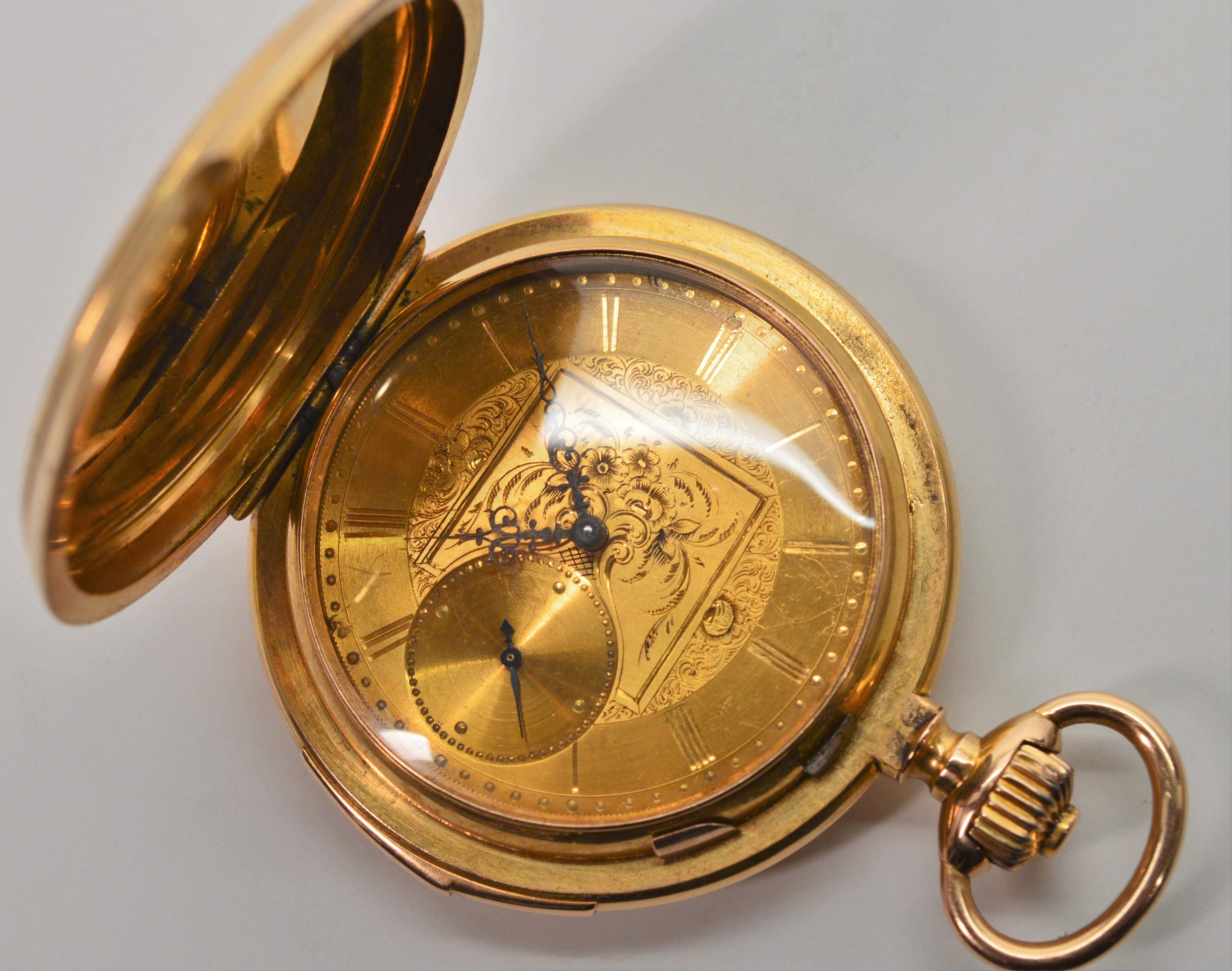 Men's LeCoultre & Co. 18 Karat Yellow Gold Quarter Hour Repeater Pocket Watch
