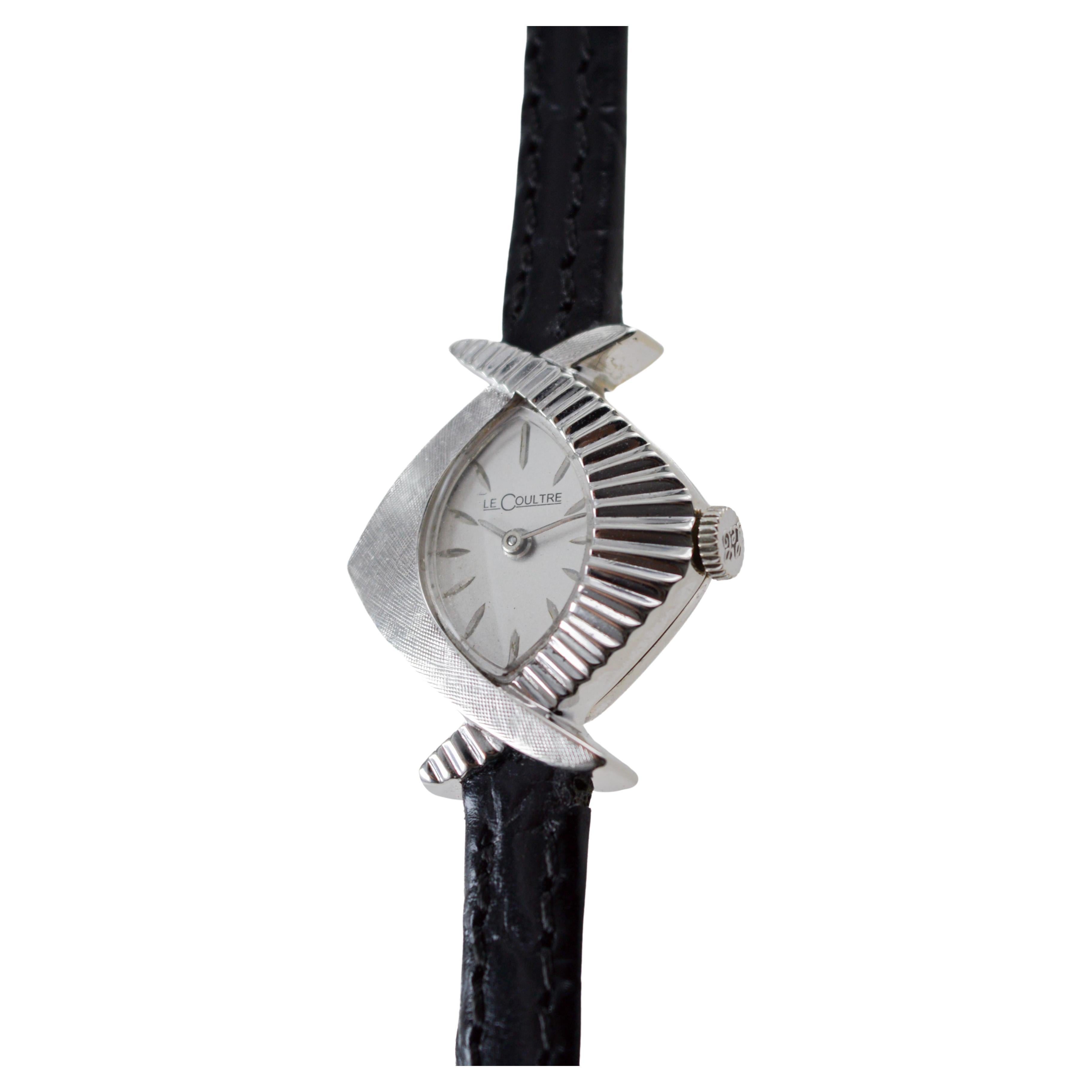LeCoultre Ladies 14 Karat White Gold Midcentury Watch Art Deco Watch 1950's 5