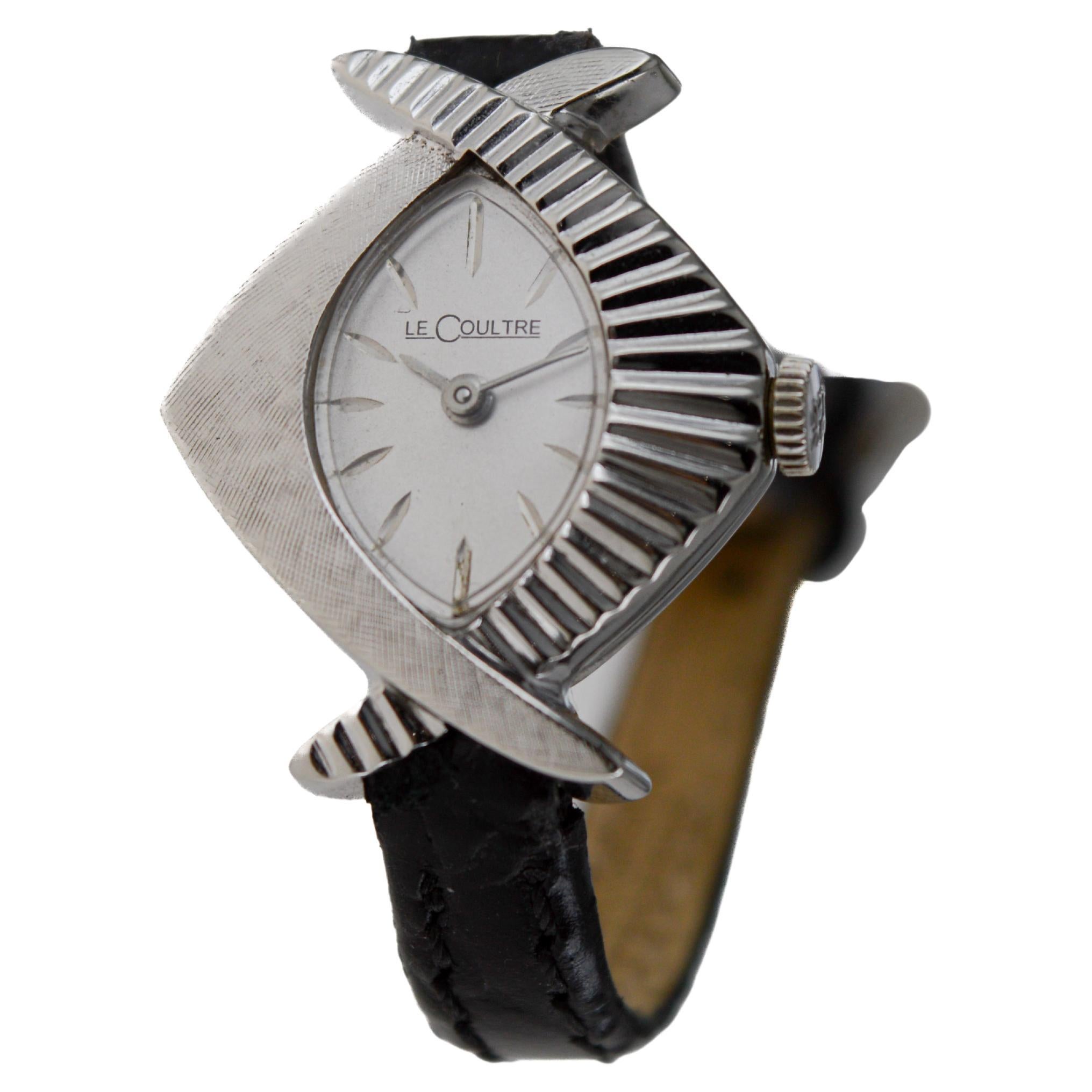 LeCoultre Ladies 14 Karat White Gold Midcentury Watch Art Deco Watch 1950's 6