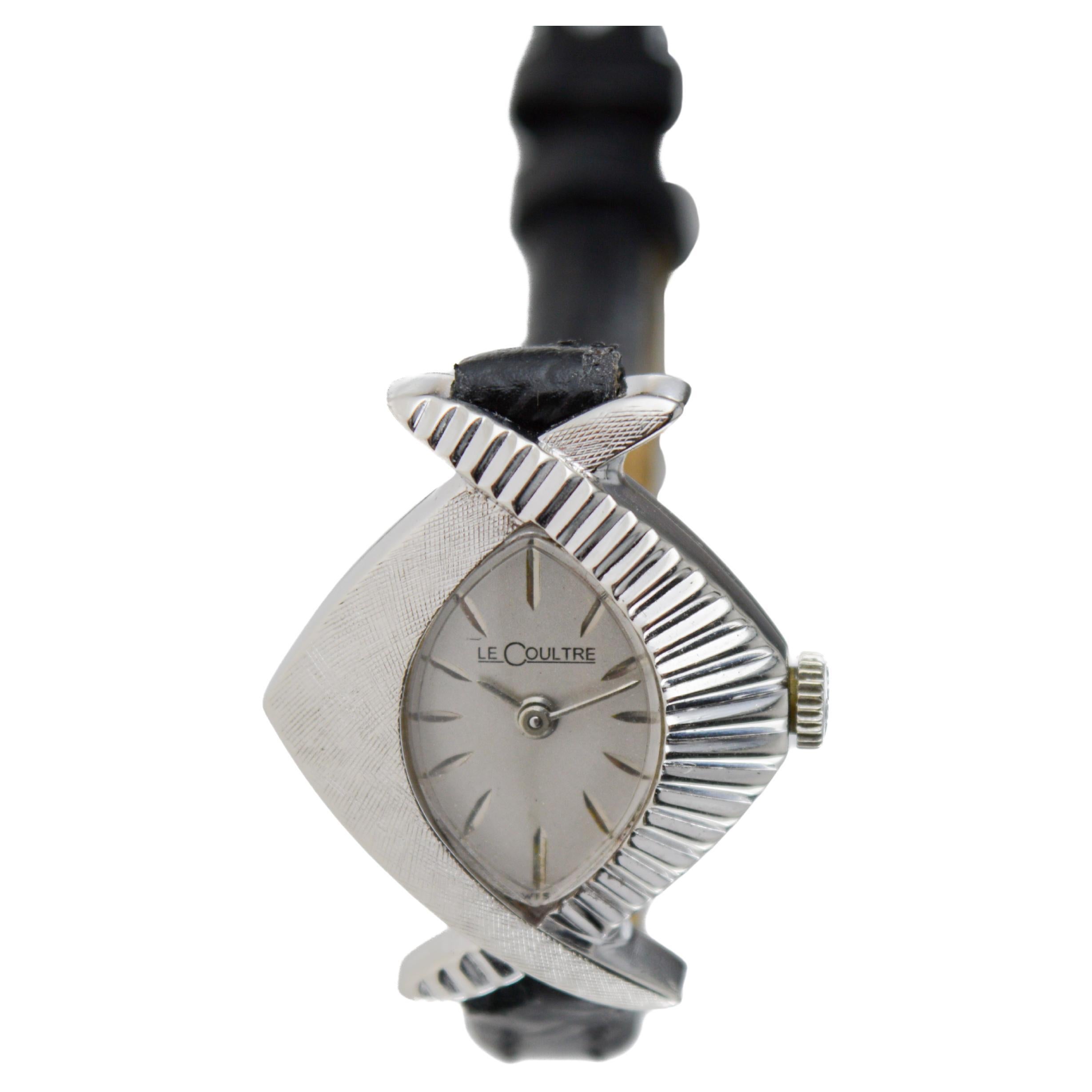LeCoultre Ladies 14 Karat White Gold Midcentury Watch Art Deco Watch 1950's 7