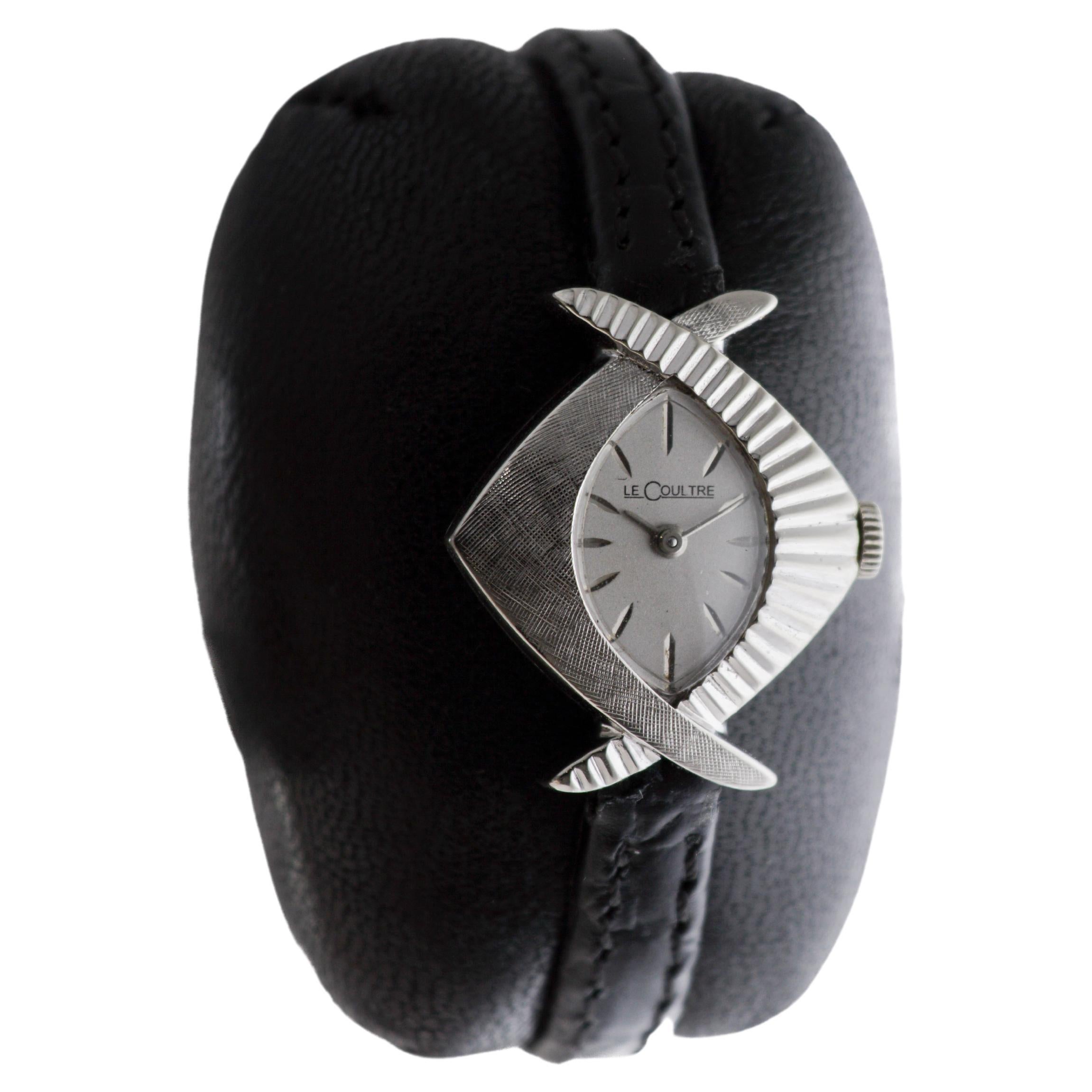 LeCoultre Ladies 14 Karat White Gold Midcentury Watch Art Deco Watch 1950's In Excellent Condition In Long Beach, CA