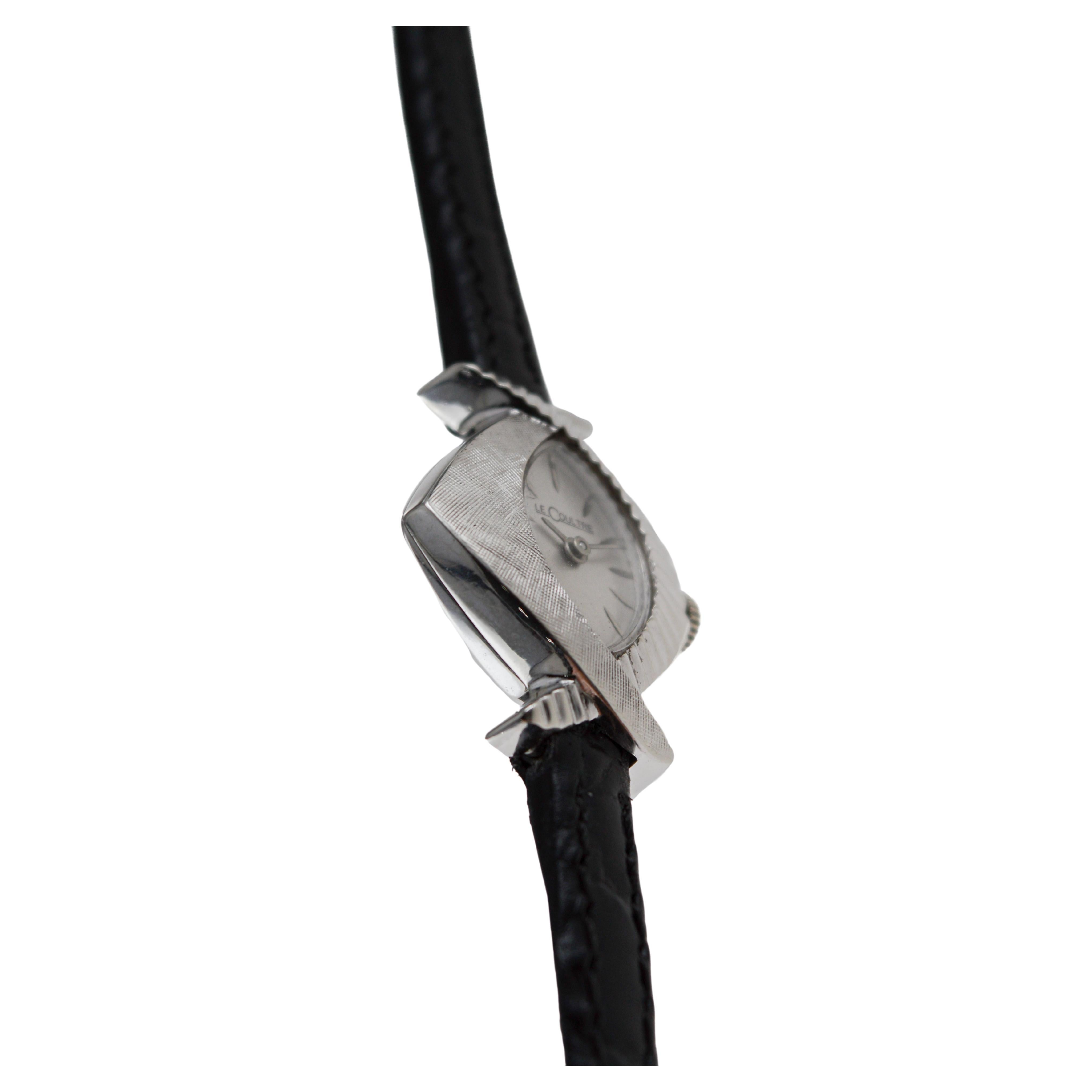LeCoultre Ladies 14 Karat White Gold Midcentury Watch Art Deco Watch 1950's 3