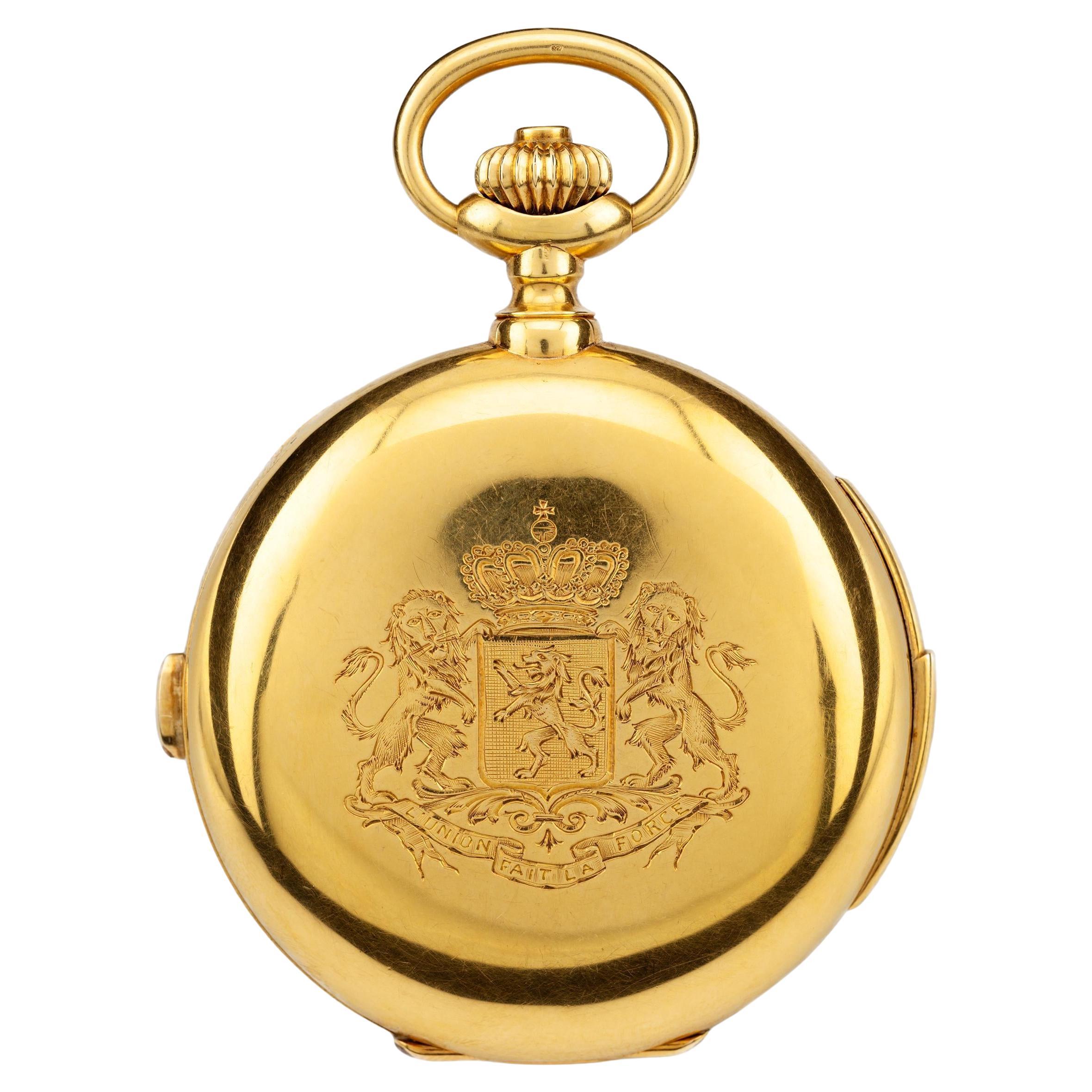 LeCoultre Minute Repeater Chronograph en or 18 carats avec preuve royale belge en vente