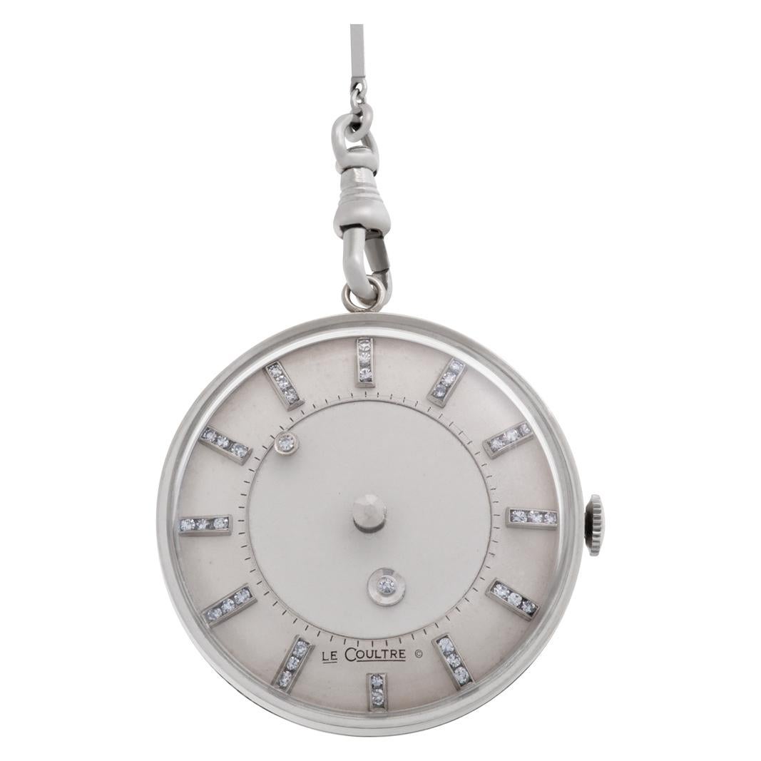 Round Cut LeCoultre Mystery Pocketwatch 14k White Gold 