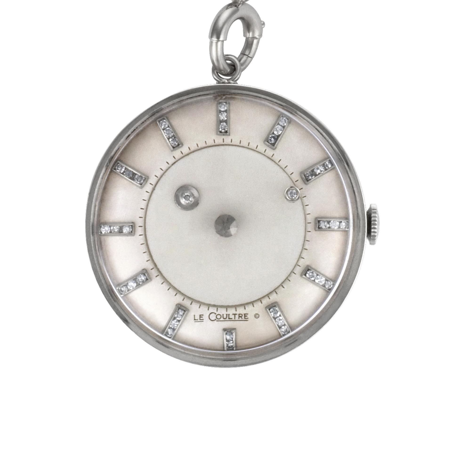 Women's or Men's LeCoultre Mystery Pocketwatch 14k White Gold  For Sale