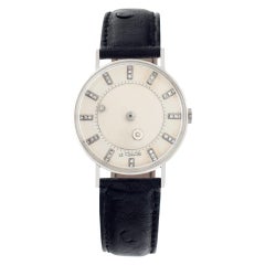 Vintage LeCoultre Mystery14k white gold & ostrich Manual Wristwatch Ref 727-722-103D