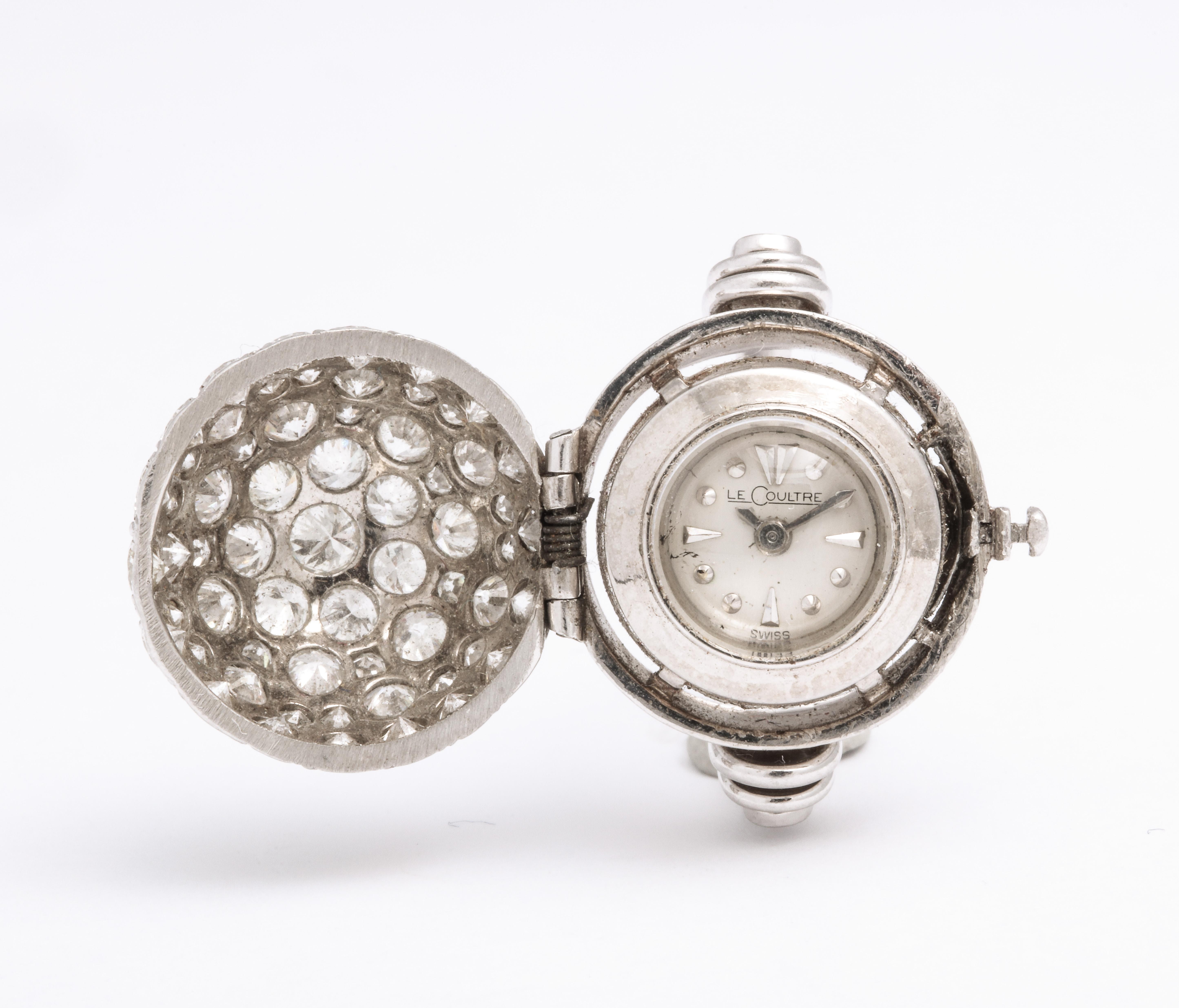 Women's or Men's LeCoultre Platinum White Diamond Watch Ring For Sale