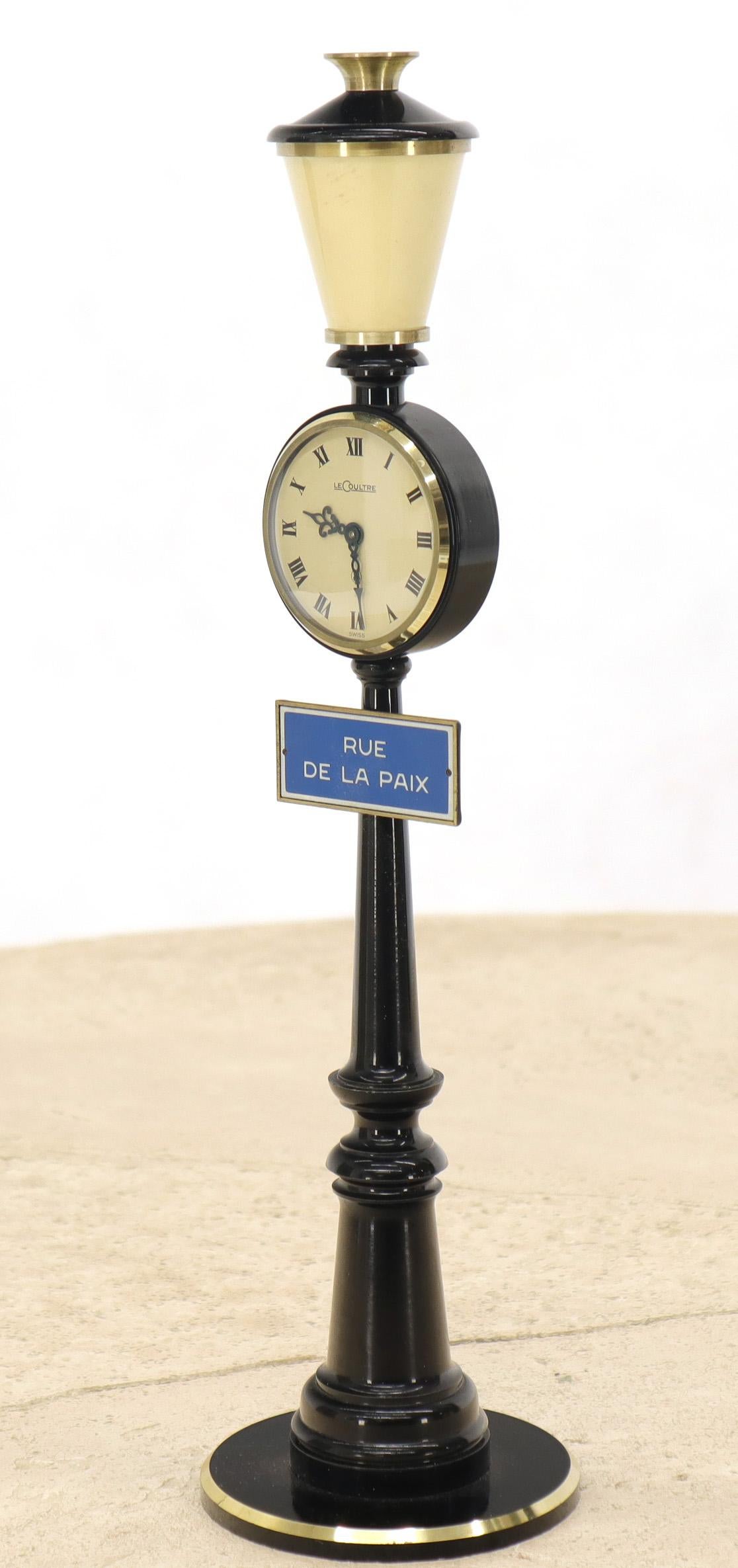 Lecoultre Rue De La Paix Lantern Table Desk Clock 8 Day Movement, 1960s Bronze In Excellent Condition In Rockaway, NJ