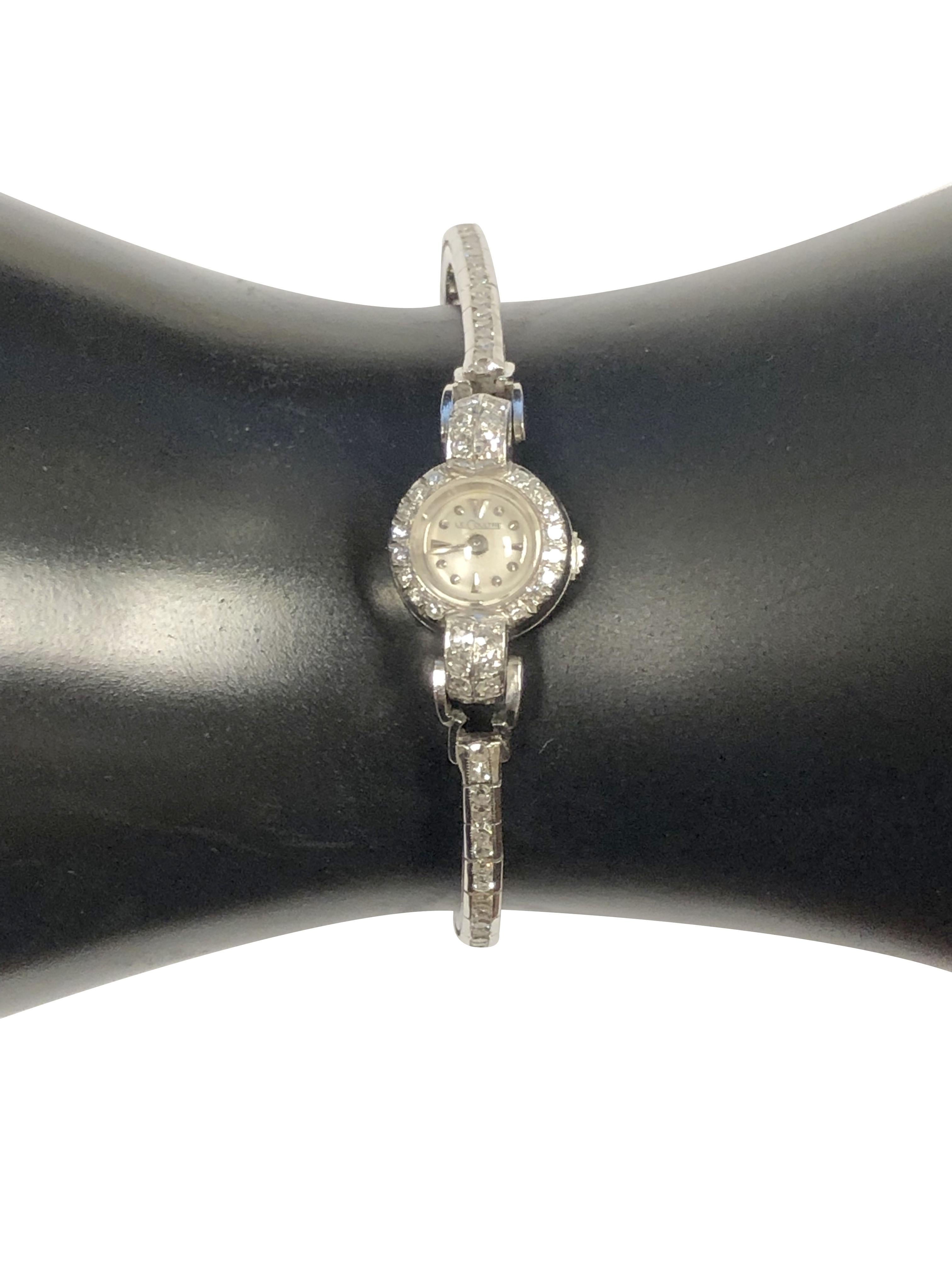 LeCoultre Vintage Ladies Platinum Gold and Diamond Mechanical Cocktail Bracelet In Excellent Condition In Chicago, IL