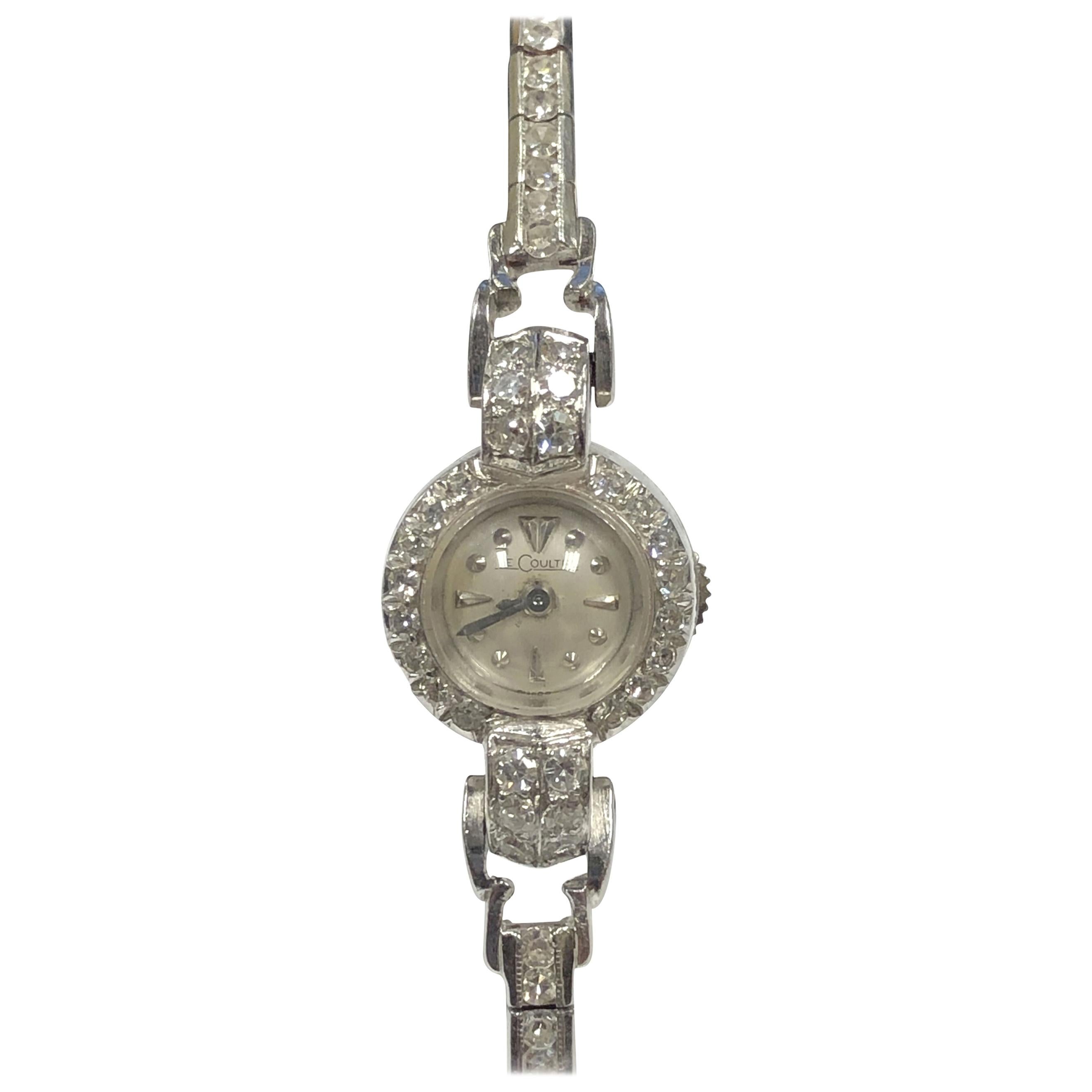 LeCoultre Vintage Ladies Platinum Gold and Diamond Mechanical Cocktail Bracelet