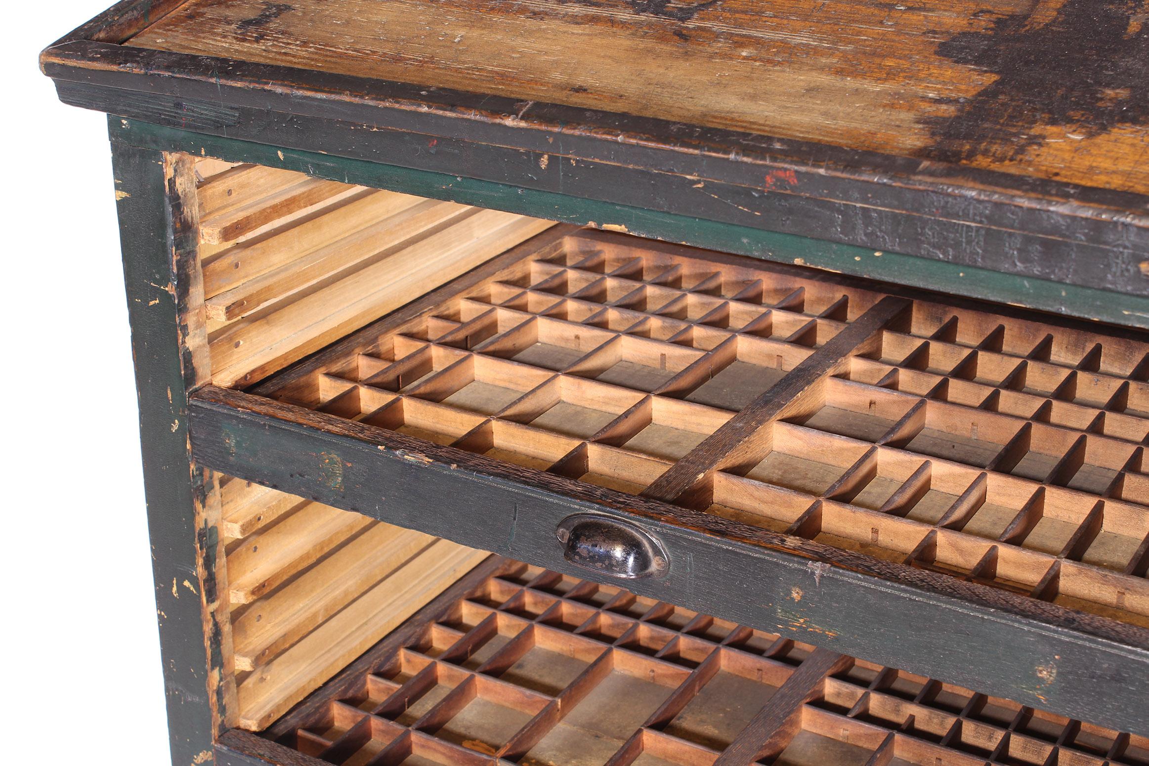 Lectern or Restaurant Host Station, Authentic Printing Typeset Case In Distressed Condition In Oakville, CT