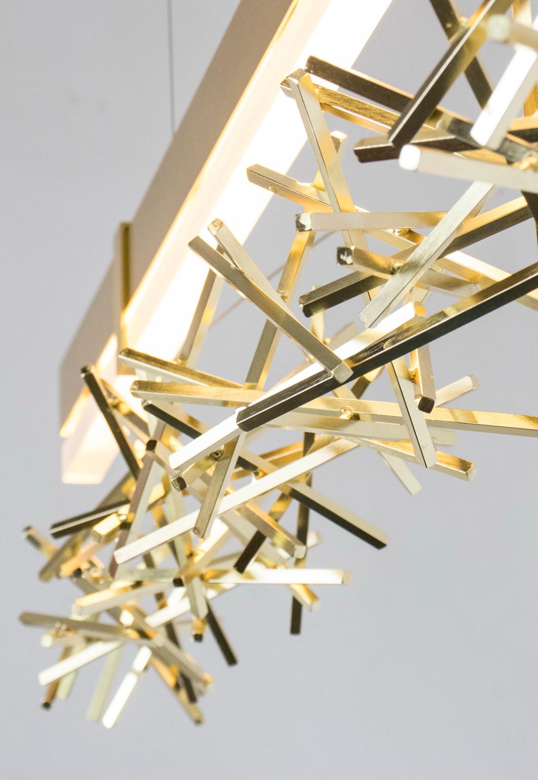 Contemporary LED Level Criss-Cross Pendant, Satin Brass For Sale