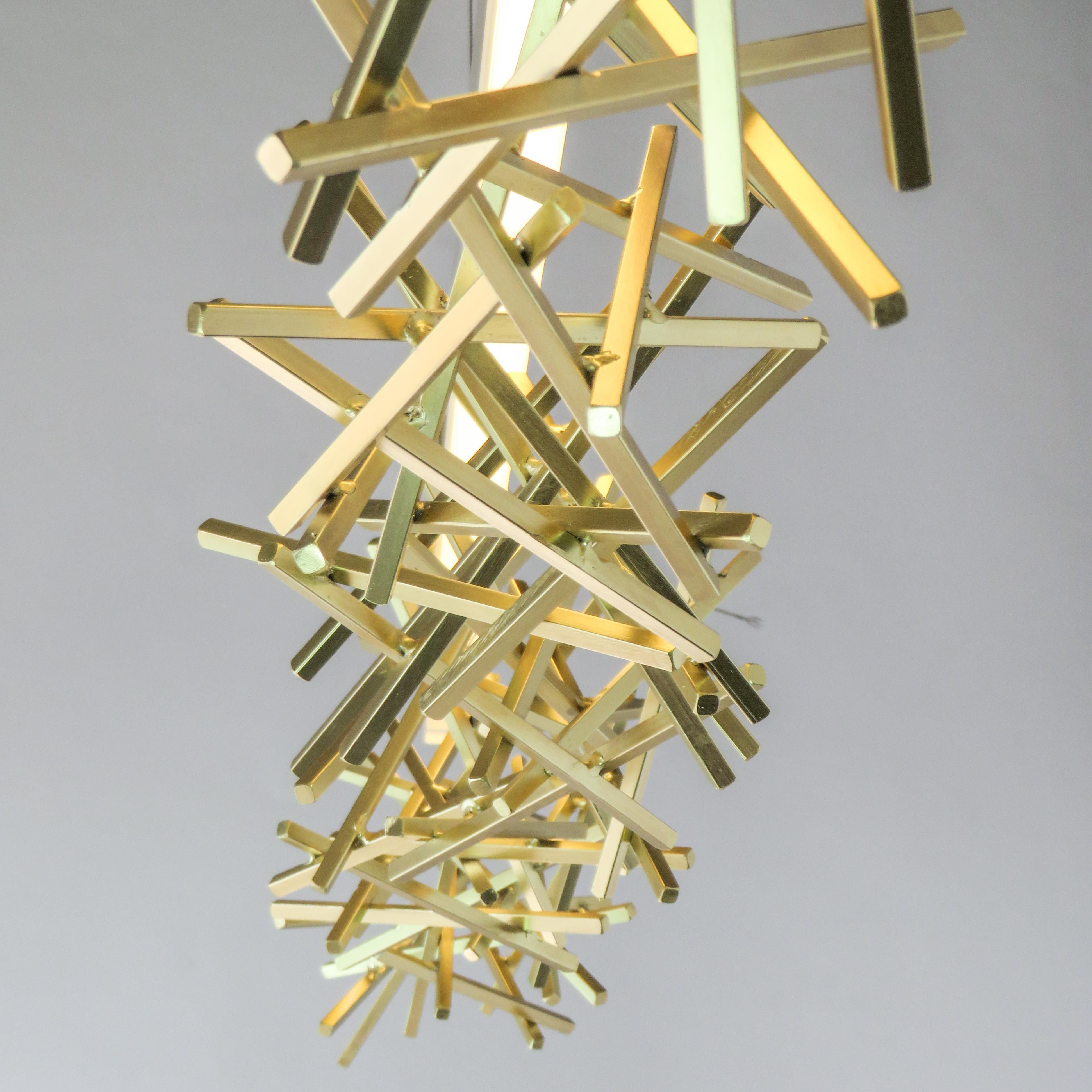 Steel LED Level Criss-Cross Pendant, Satin Brass For Sale