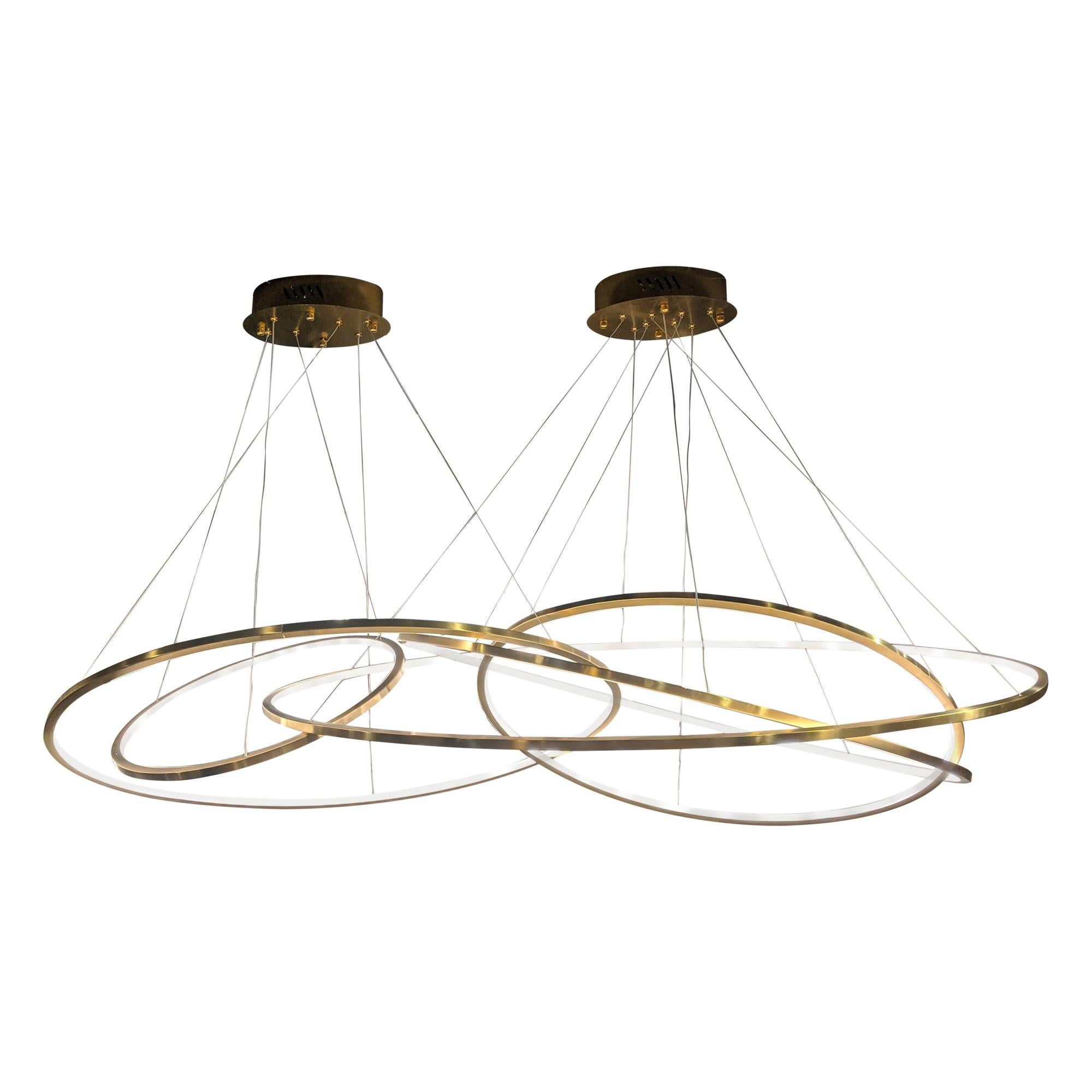 LED Oval Rings Five Horizontal Chandelier Pendant Light in Gold Contemporary