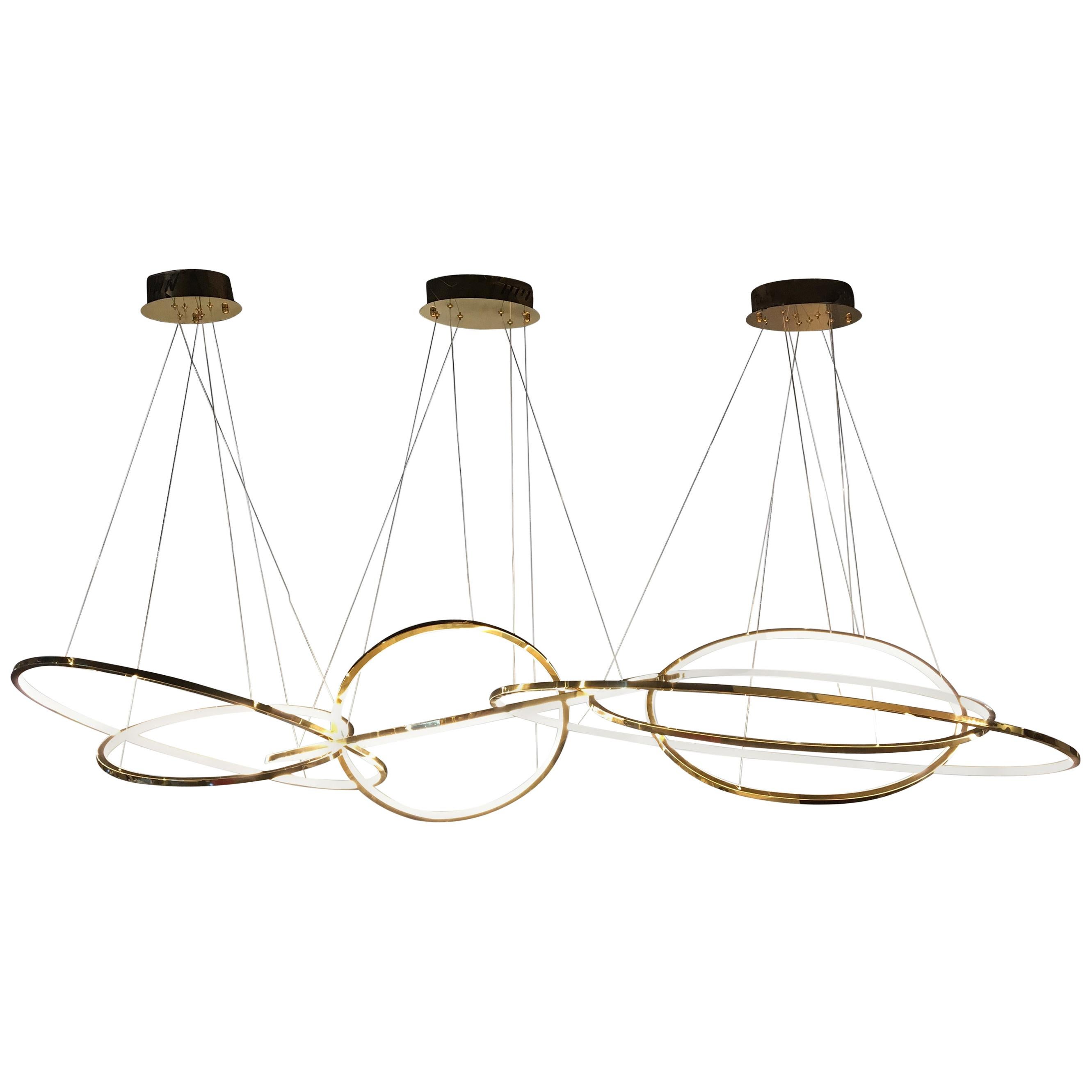 LED Oval Rings Seven Chandelier Pendant Light in Gold Contemporary